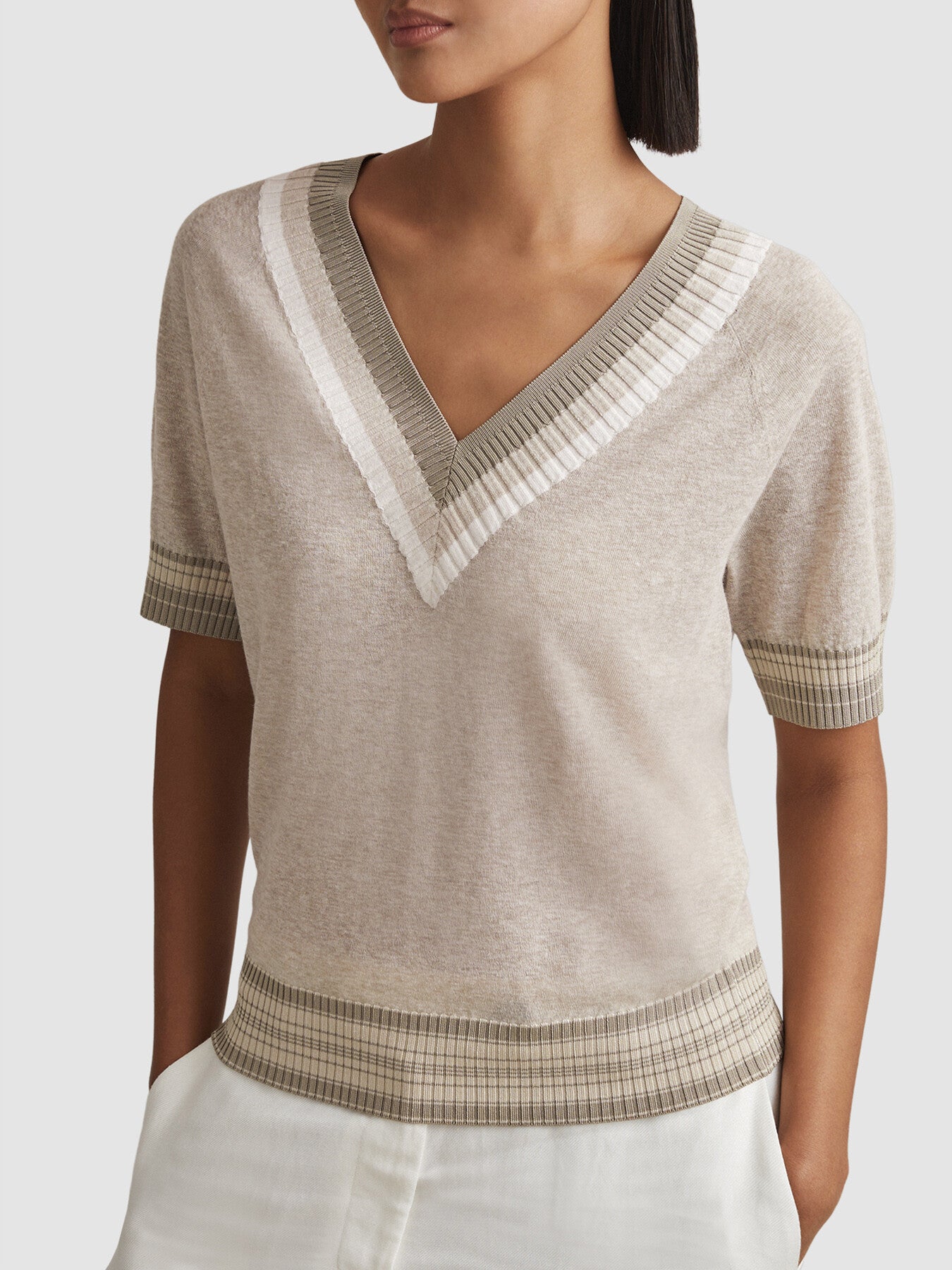 Sadie Cotton Blend Marled V-Neck Top