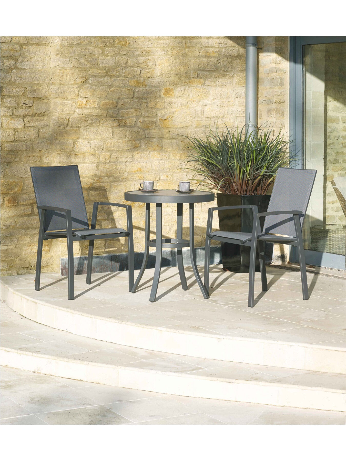 Seville Bistro Set with Round Bistro Table and 2 Arm Ch
