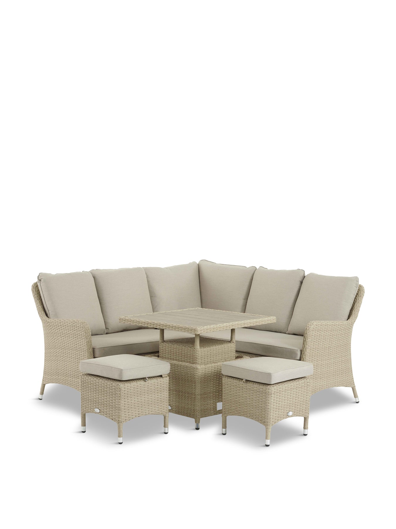 Tetbury Rattan Mini Corner Sofa with Dual Height Tree-Free Top Table & 2 Stools