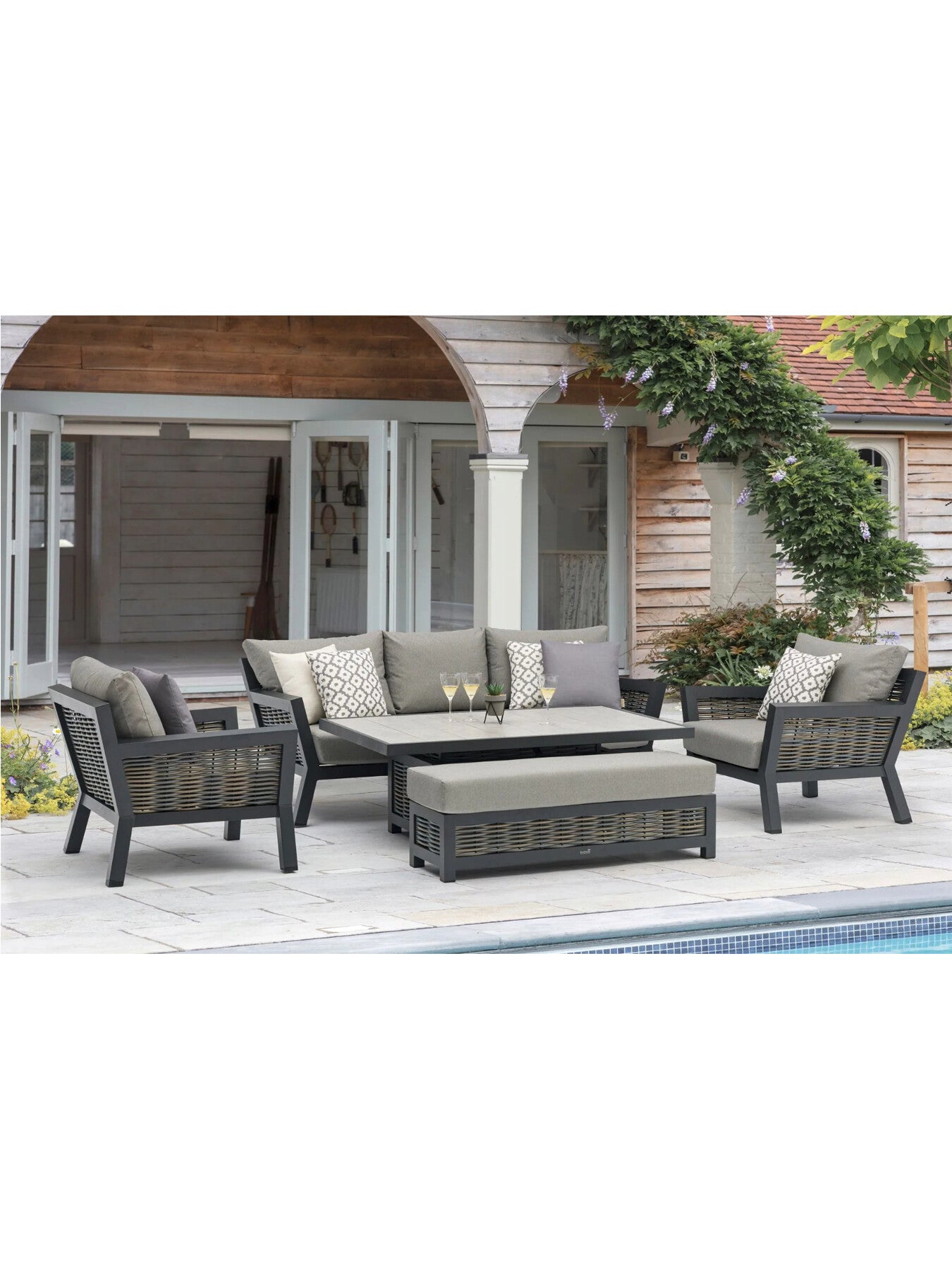 Tuscan Lounge Set with Adjustable Height Table, 3 Seat