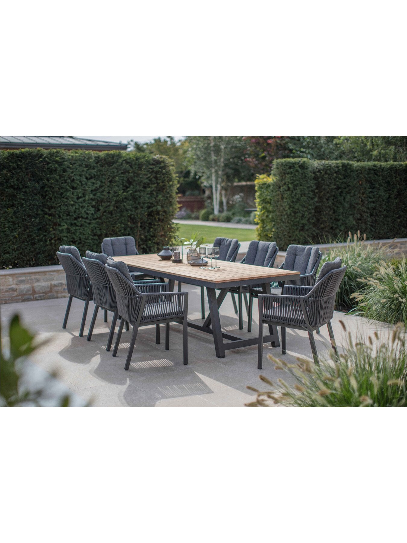 San Marino Teak Rectangle Table with 8 Deluxe Chairs
