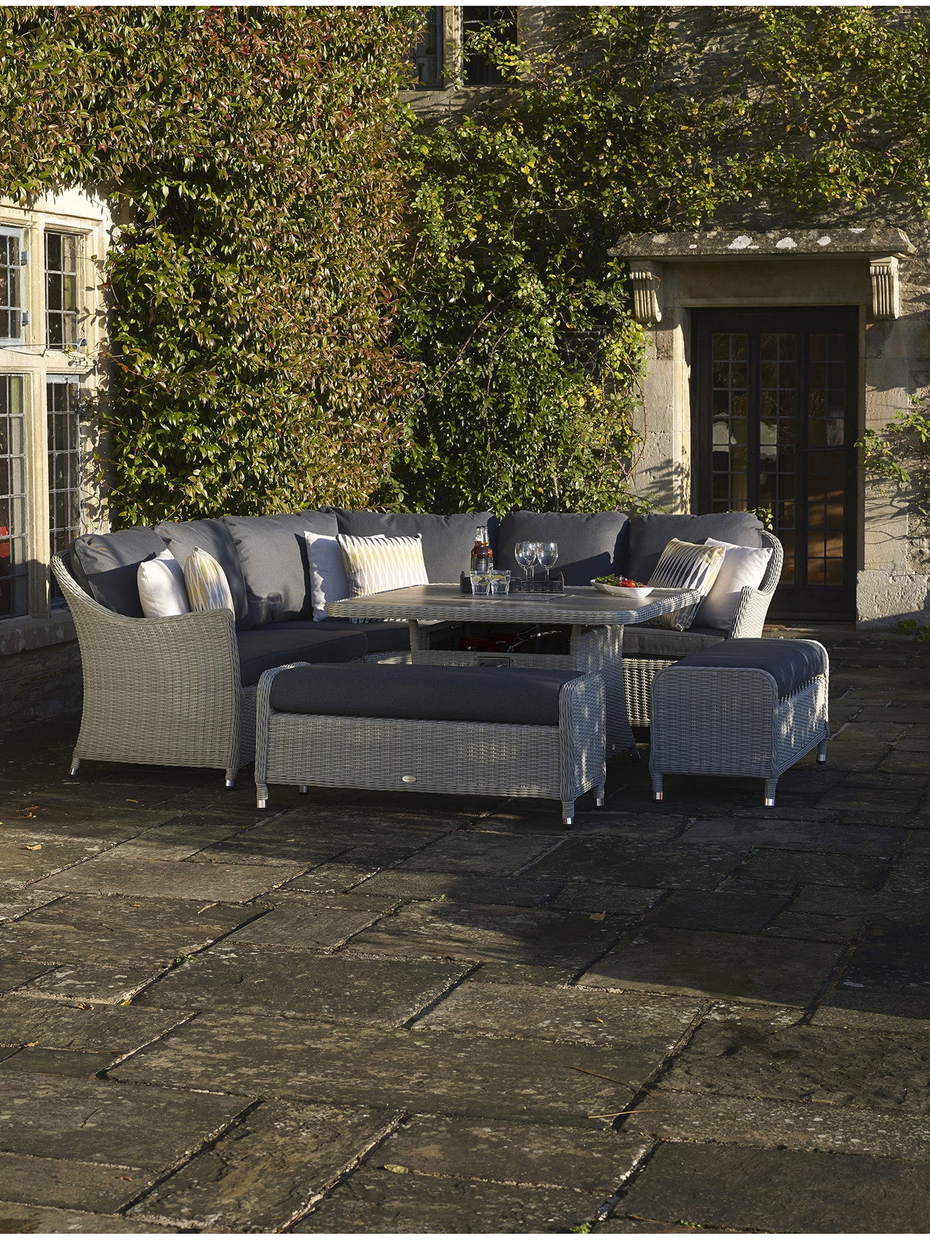 Monterey Modular Sofa Dining Table Set with Firepi