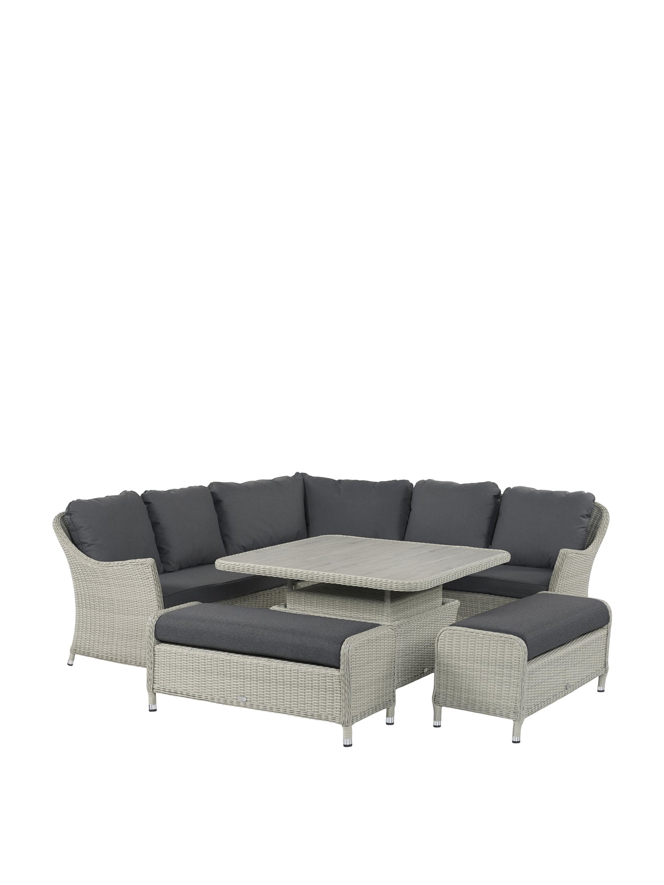 Monterey Rattan Curved Corner Sofa with Square Dual Height Table & 2 Benches