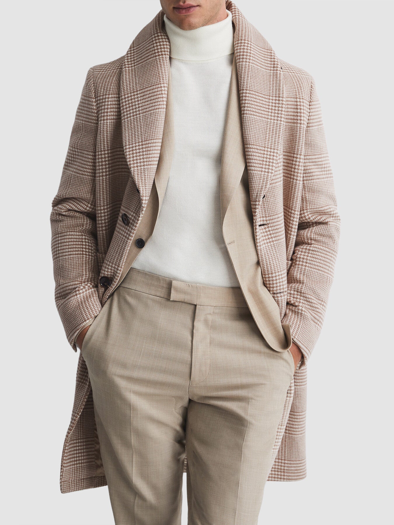 NaturalJackie Wool Check Faux Fur Lapel Coat