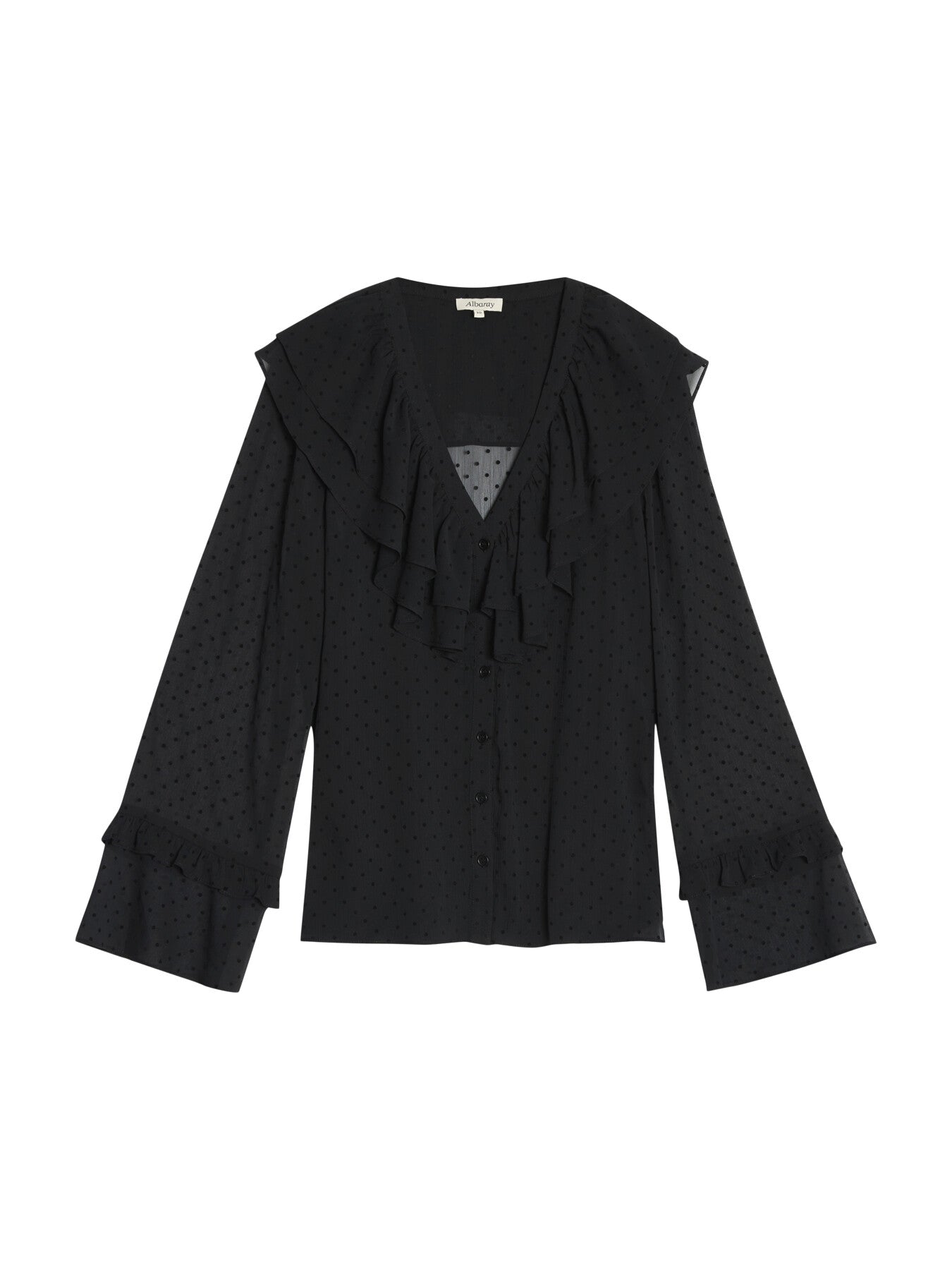 Flocked Spot Ruffle Blouse