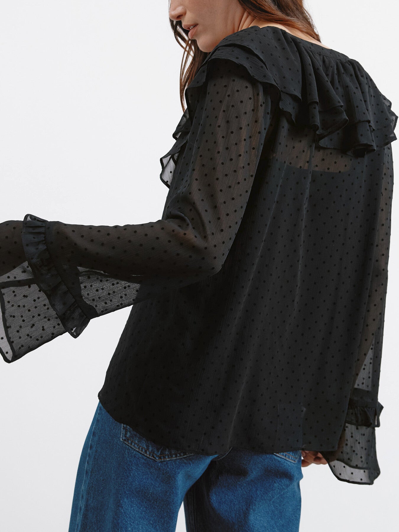 Flocked Spot Ruffle Blouse