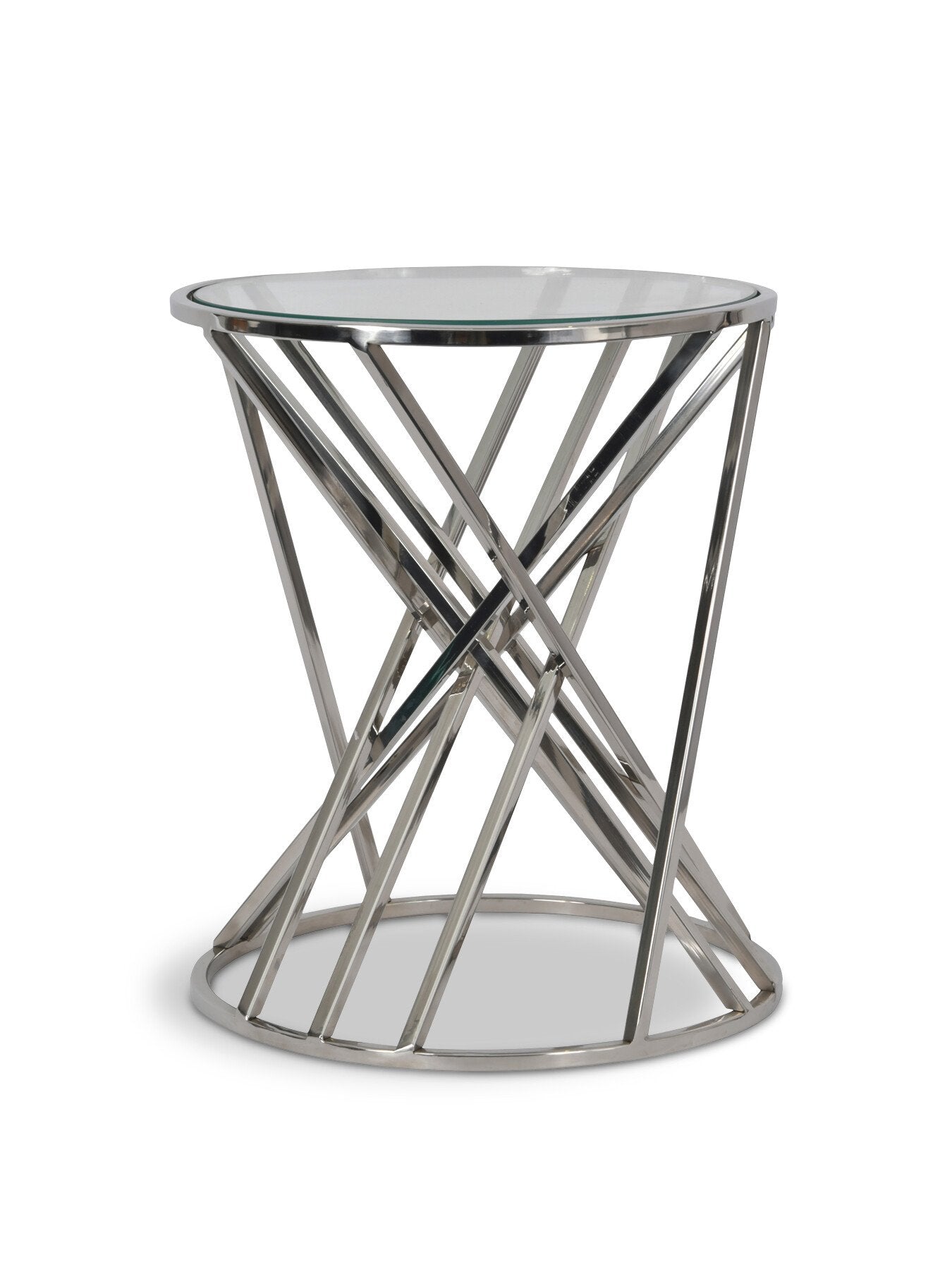 Iconic Nickel Twist Round Side Table With Glass Top