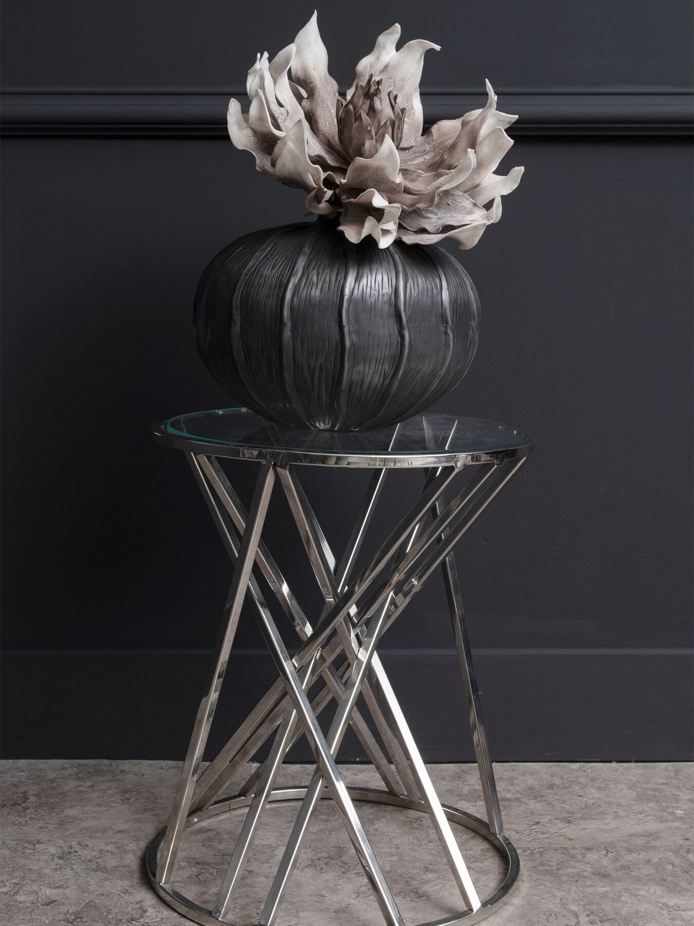 Iconic Nickel Twist Round Side Table With Glass Top