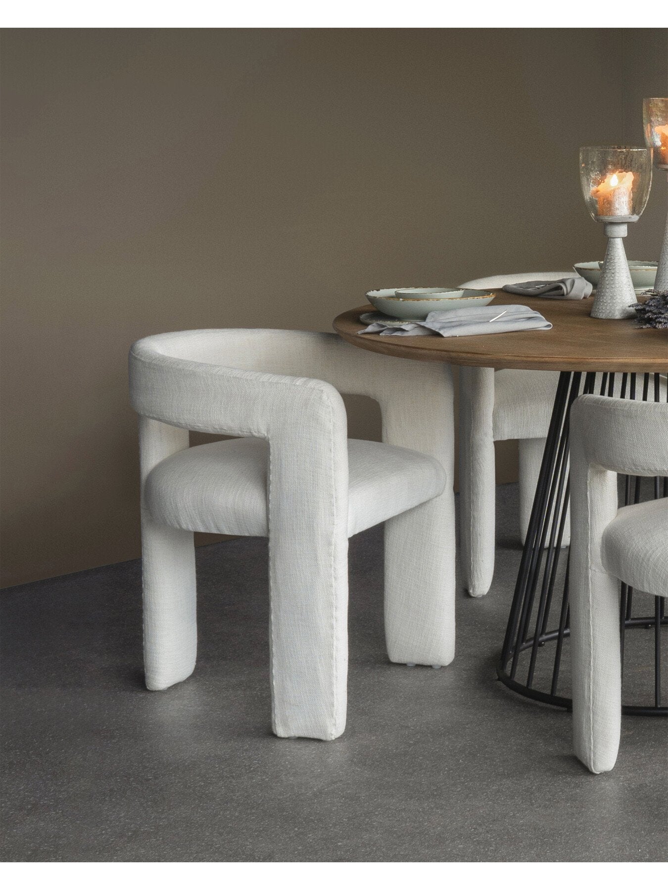 Fully Upholstered Ivory Slub Chair