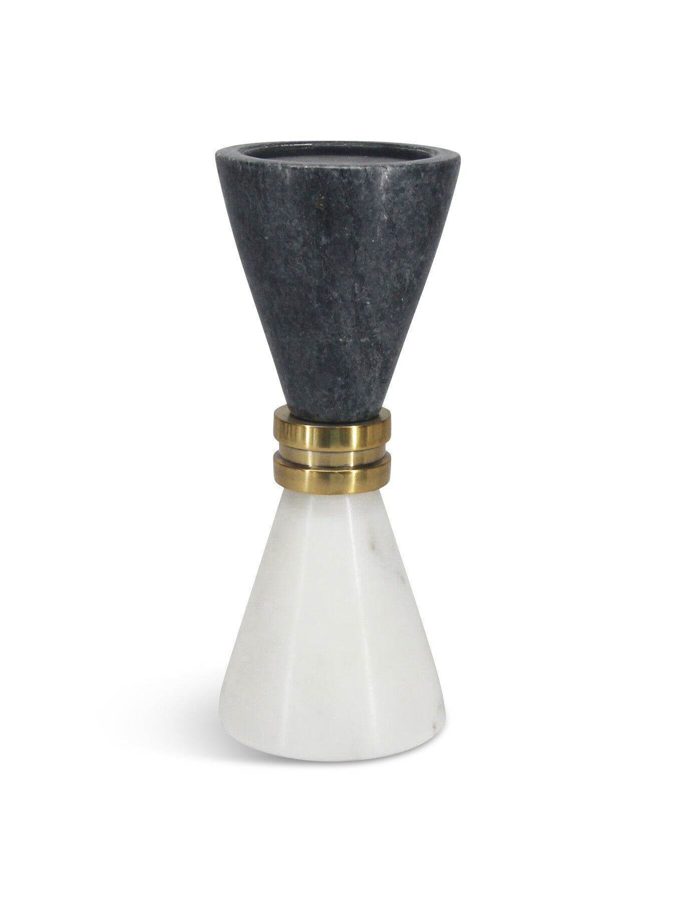 Marble Candle Holder Black & White with Brass T