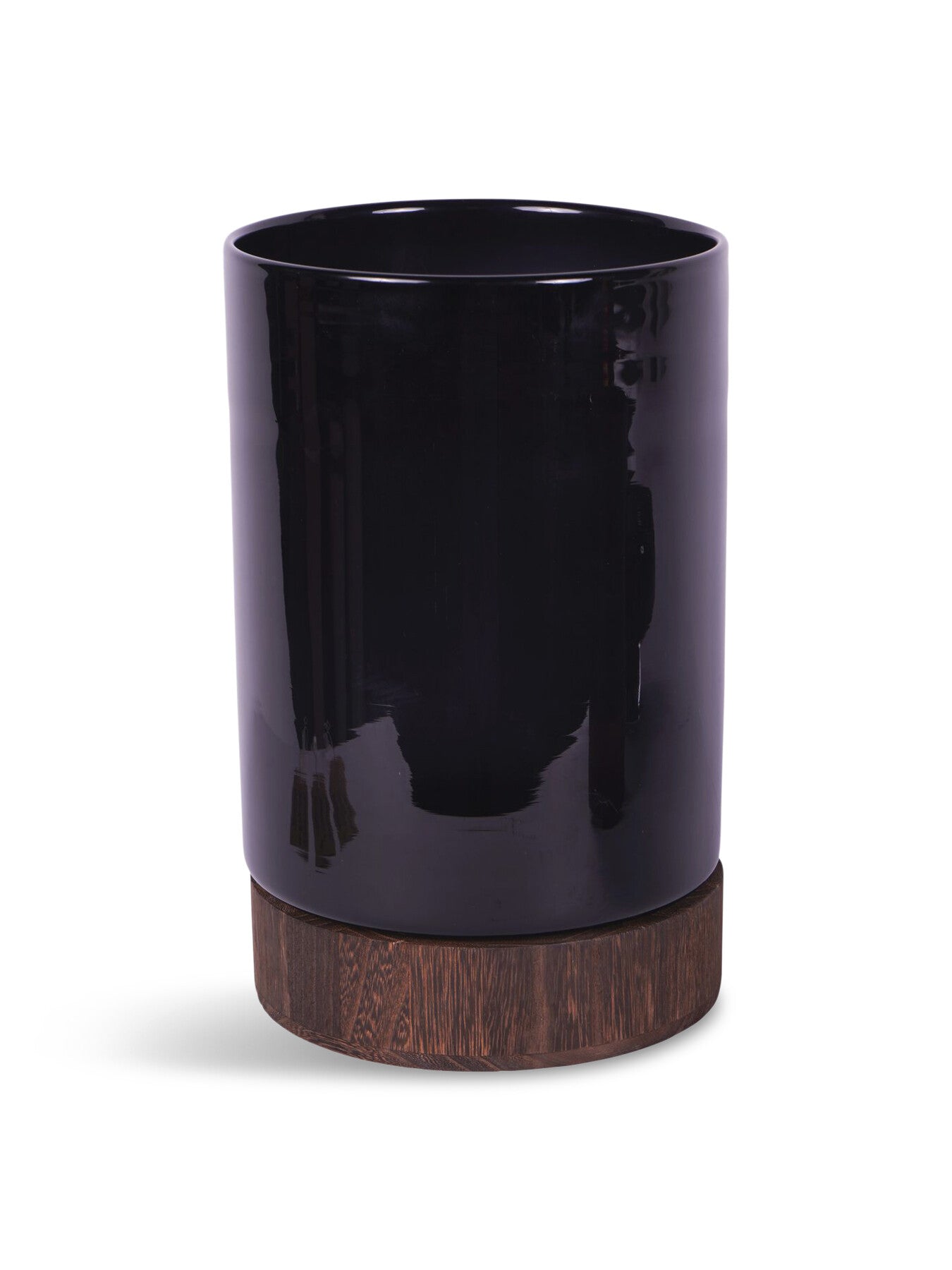 Noir Glass Votive Vase with Wooden Base 31.5cm