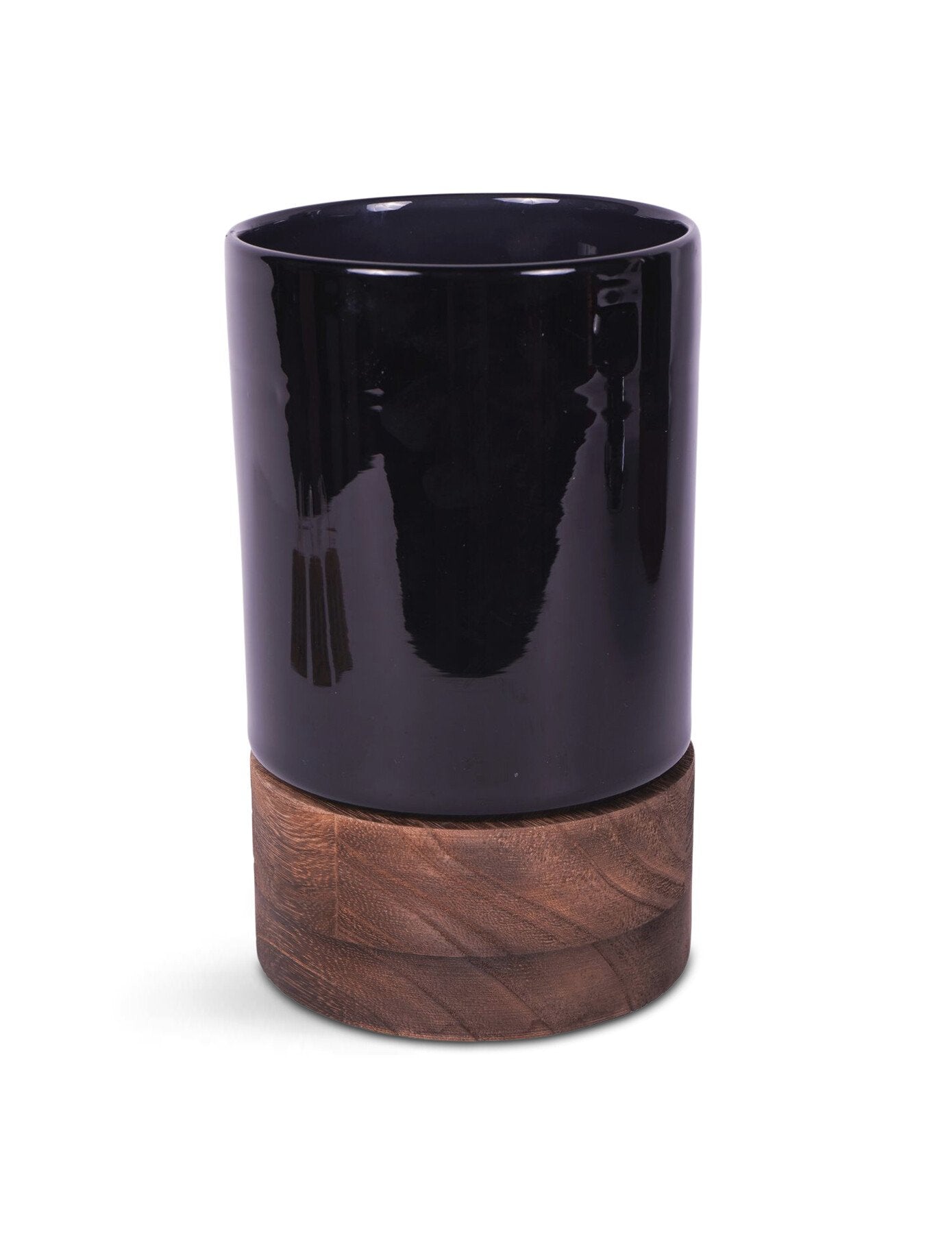 Noir Glass Votive Vase with Wooden Base 20.5cm
