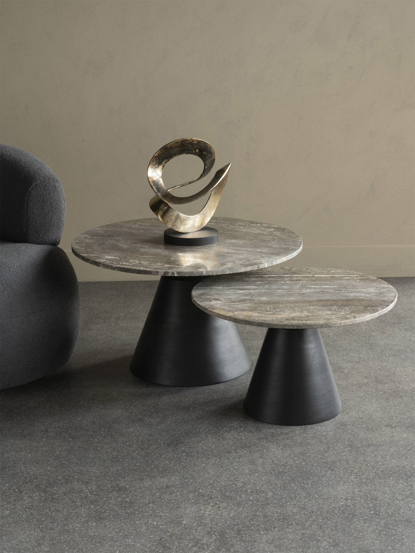 Clifton II Charcoal Black and Dark Travertine Coffee Table