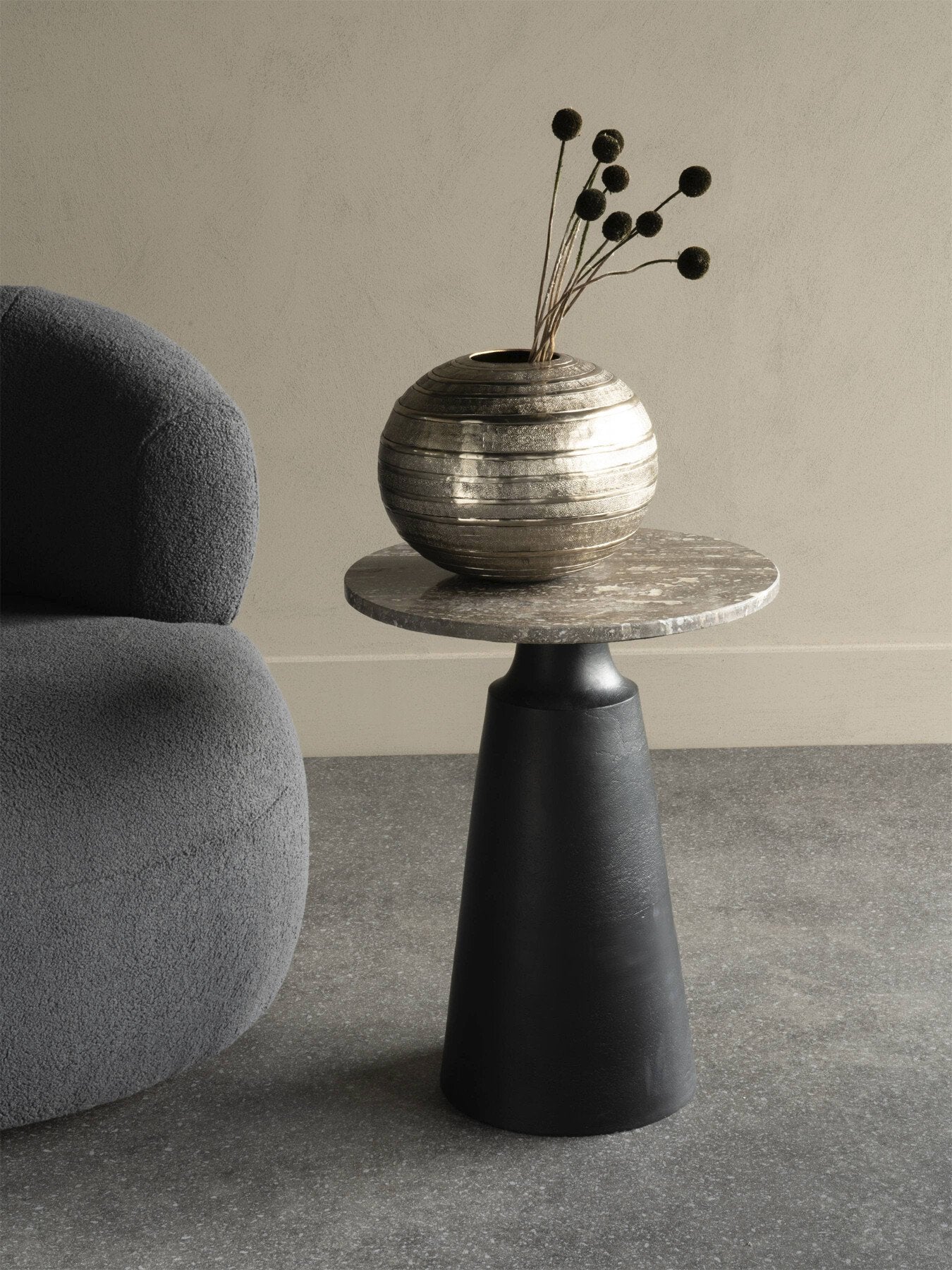 Clifton II Charcoal Black and Dark Travertine Side Tabl