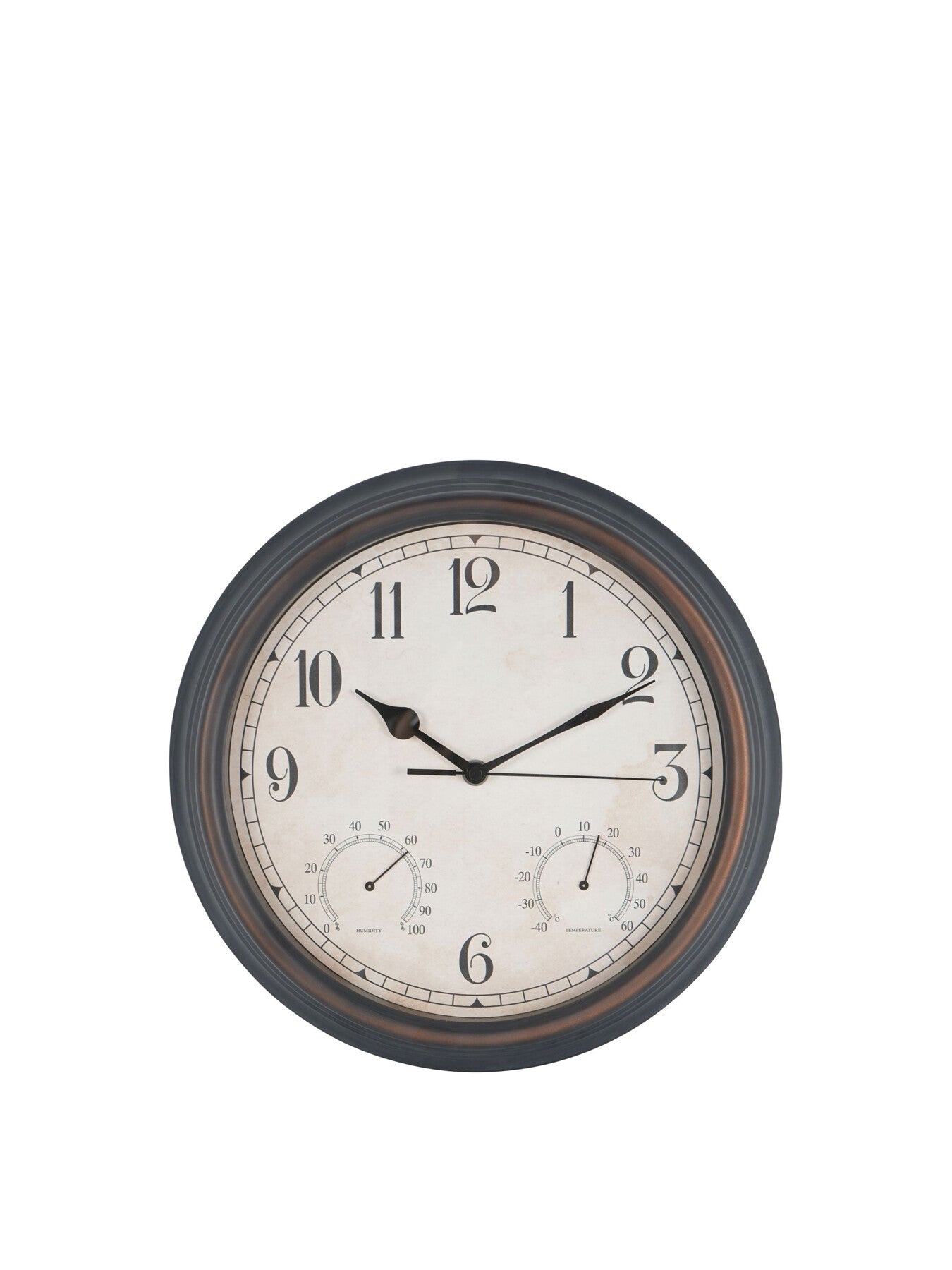 Outdoor Antiqued Metal Clock with Temperature