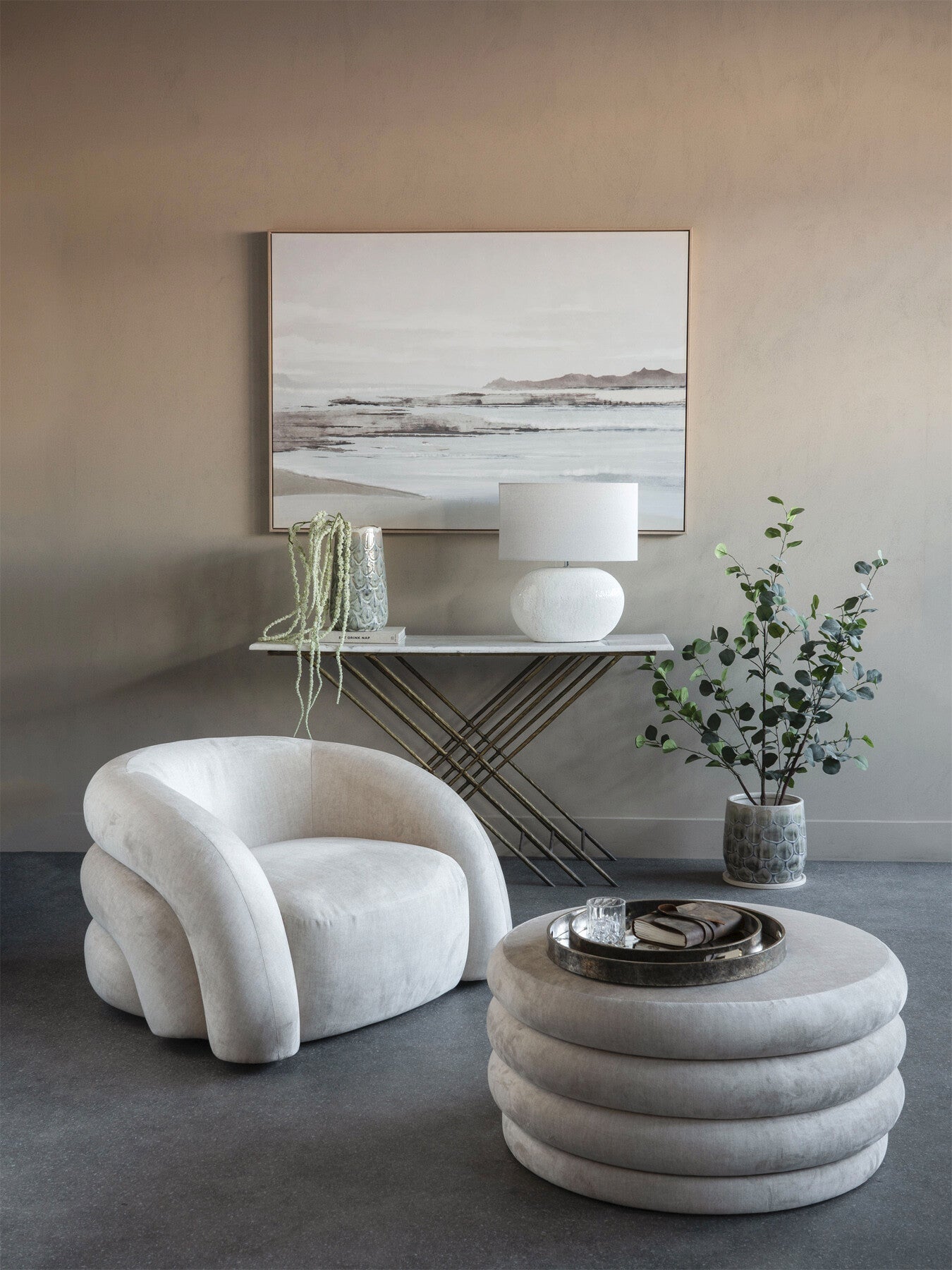 Casa Upholstered Curved Snug Chair Cream