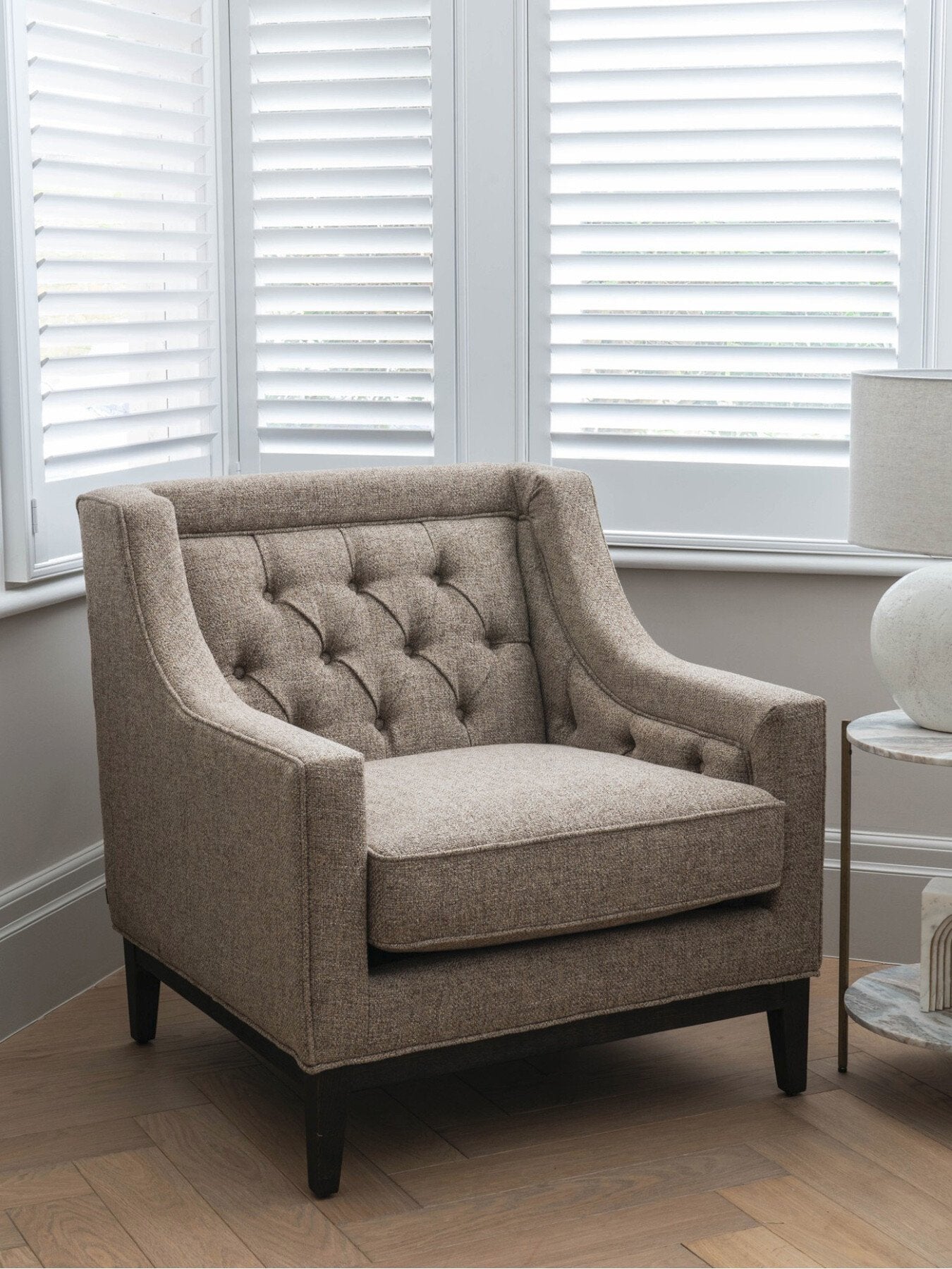 Theodore Buttoned Armchair Dark Taupe