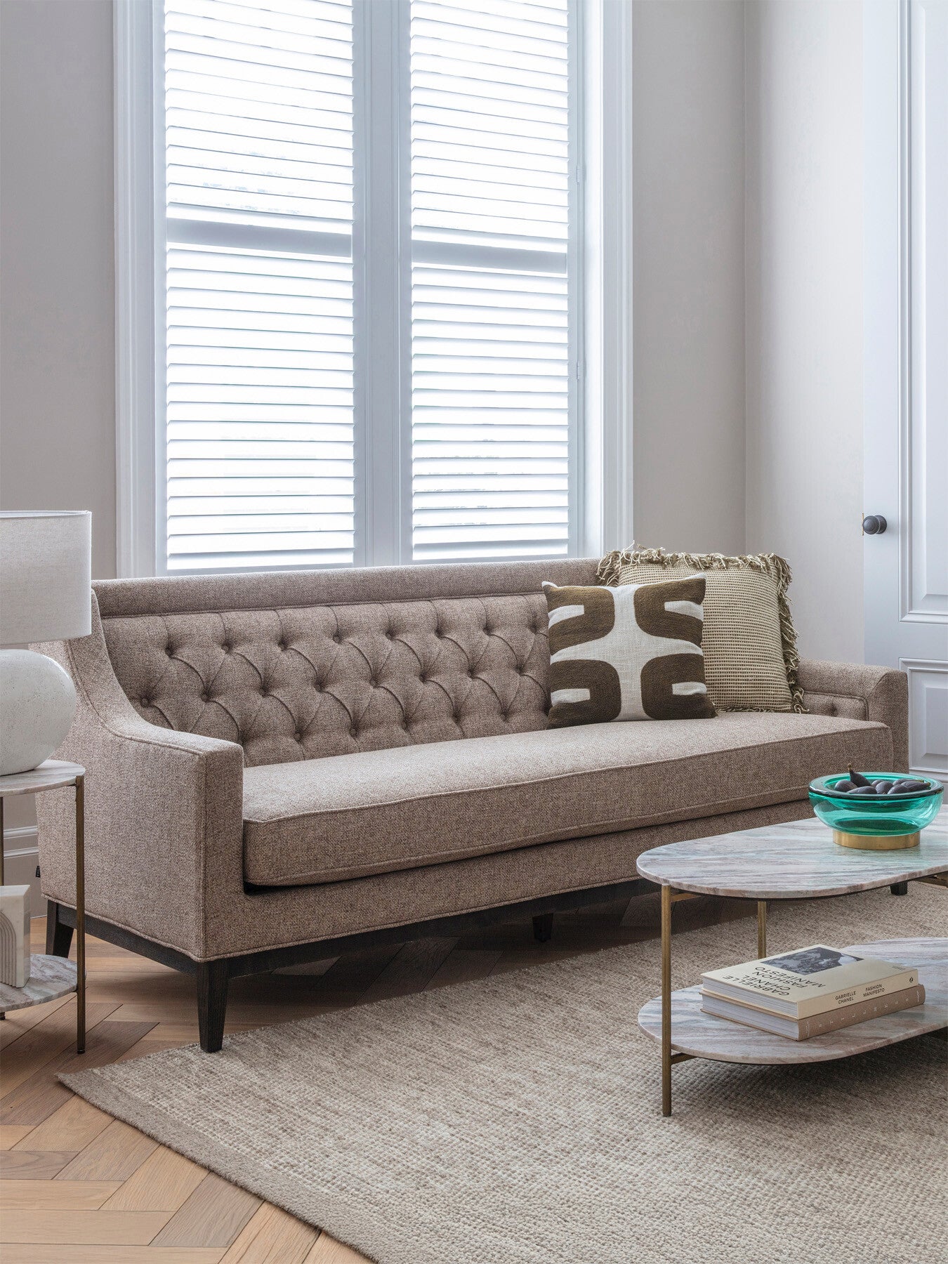 Theodore Buttoned Sofa Dark Taupe