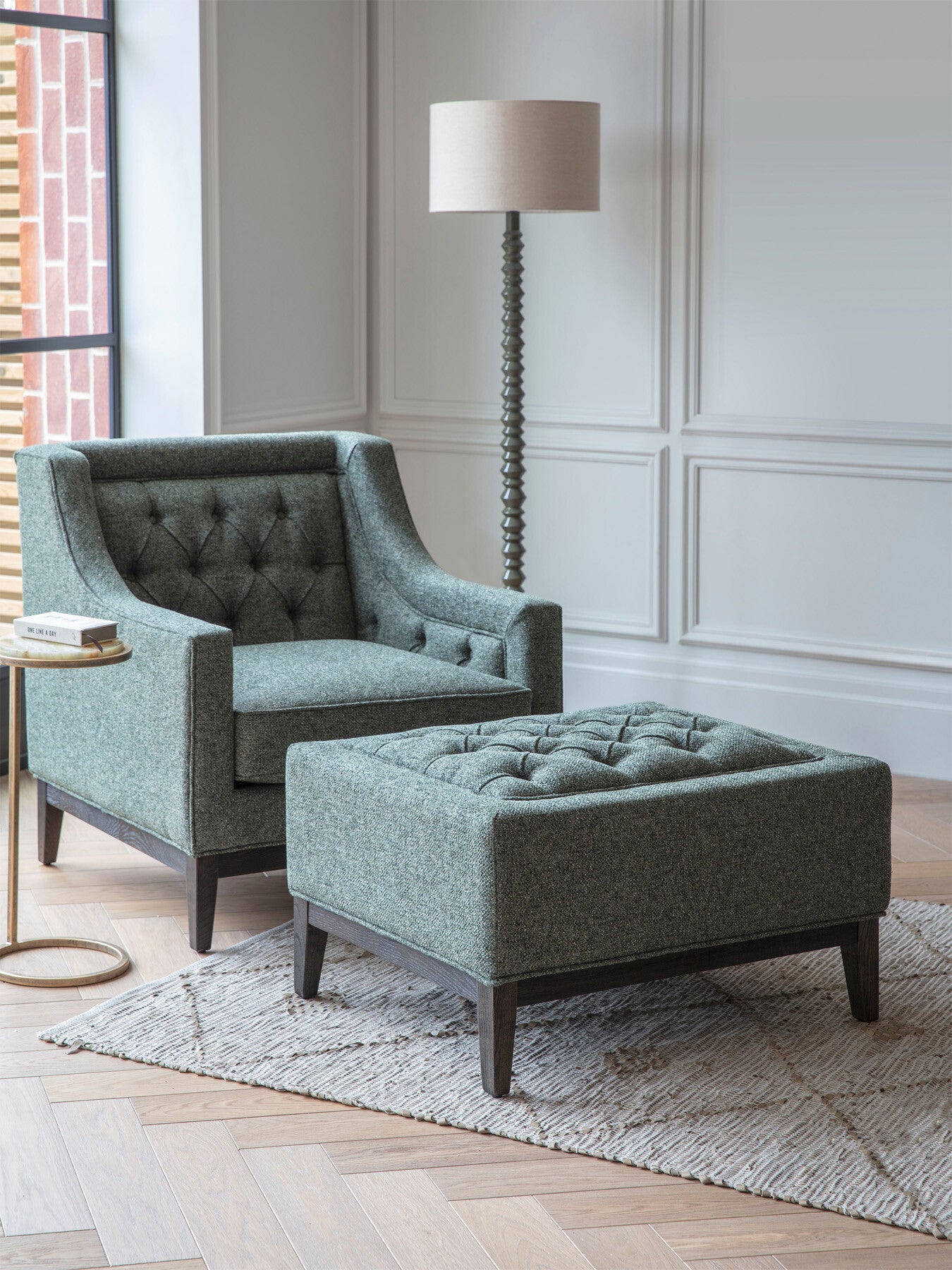 Theodore Buttoned Stool Forest Green