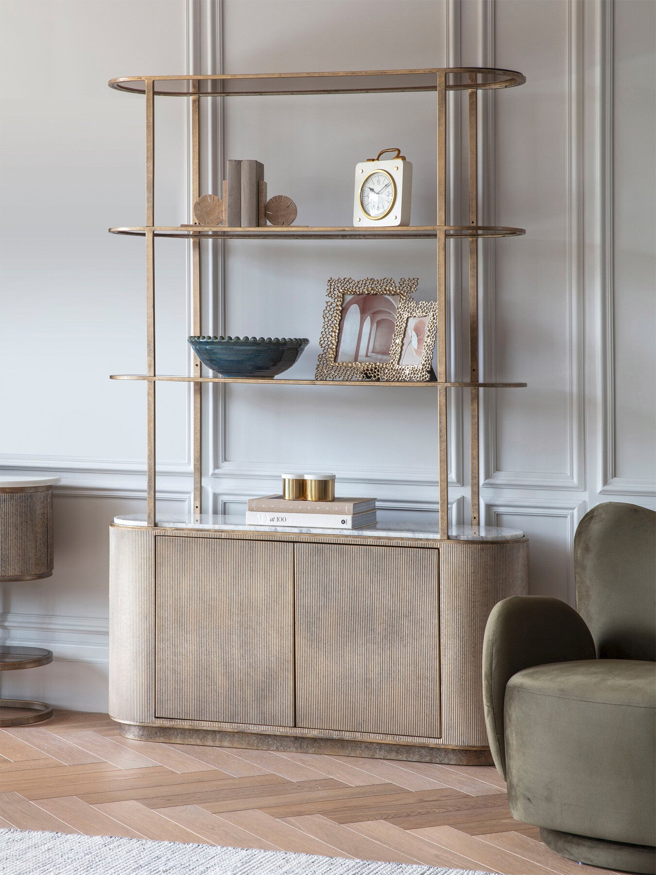 Belvedere Aged Shelving Unit With Storage