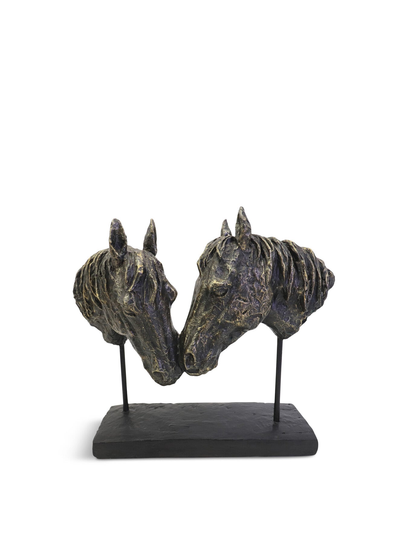 Nuzzling Bay Horse Heads Sculpture