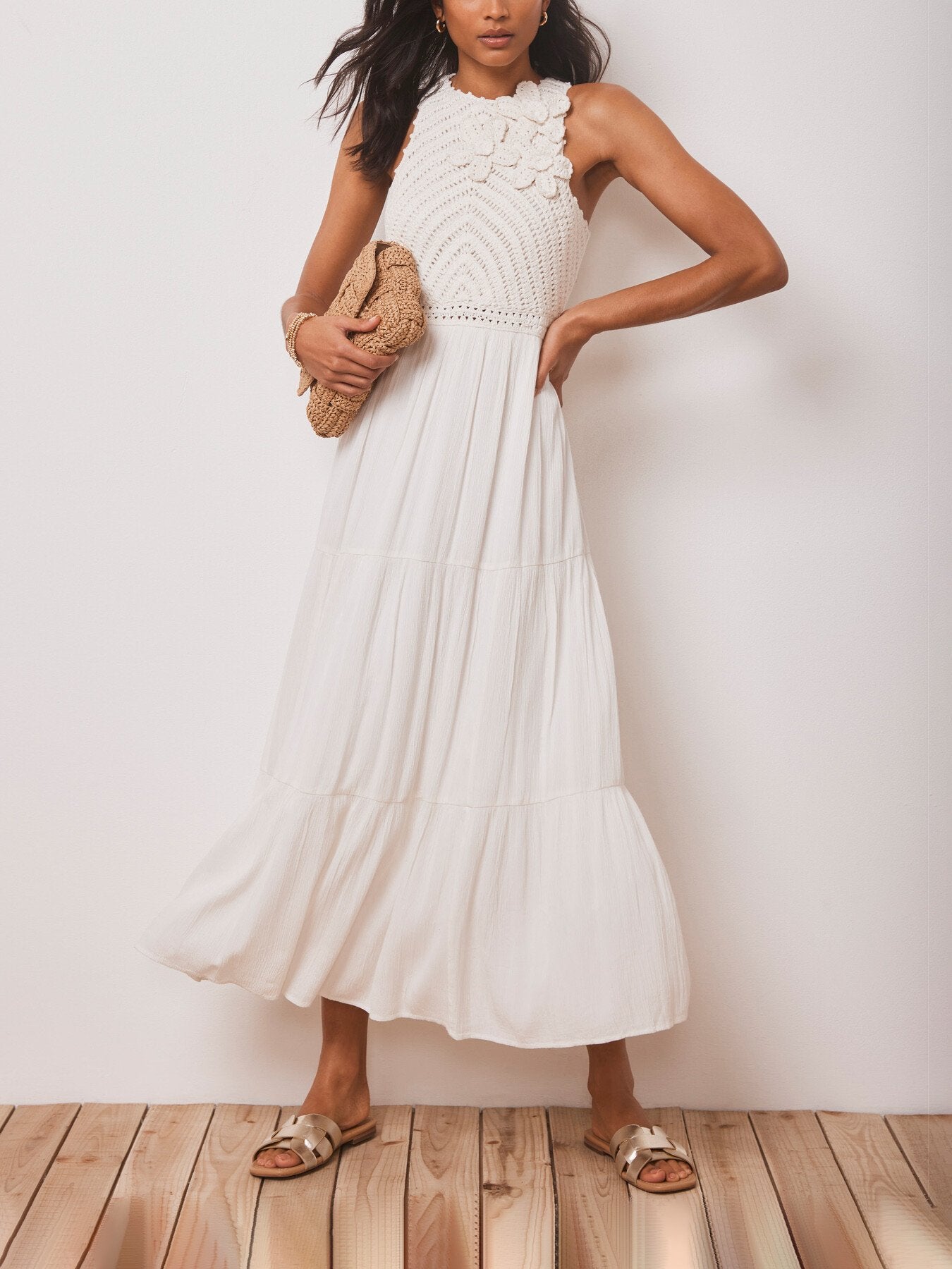 White Floral Crochet Maxi Dress