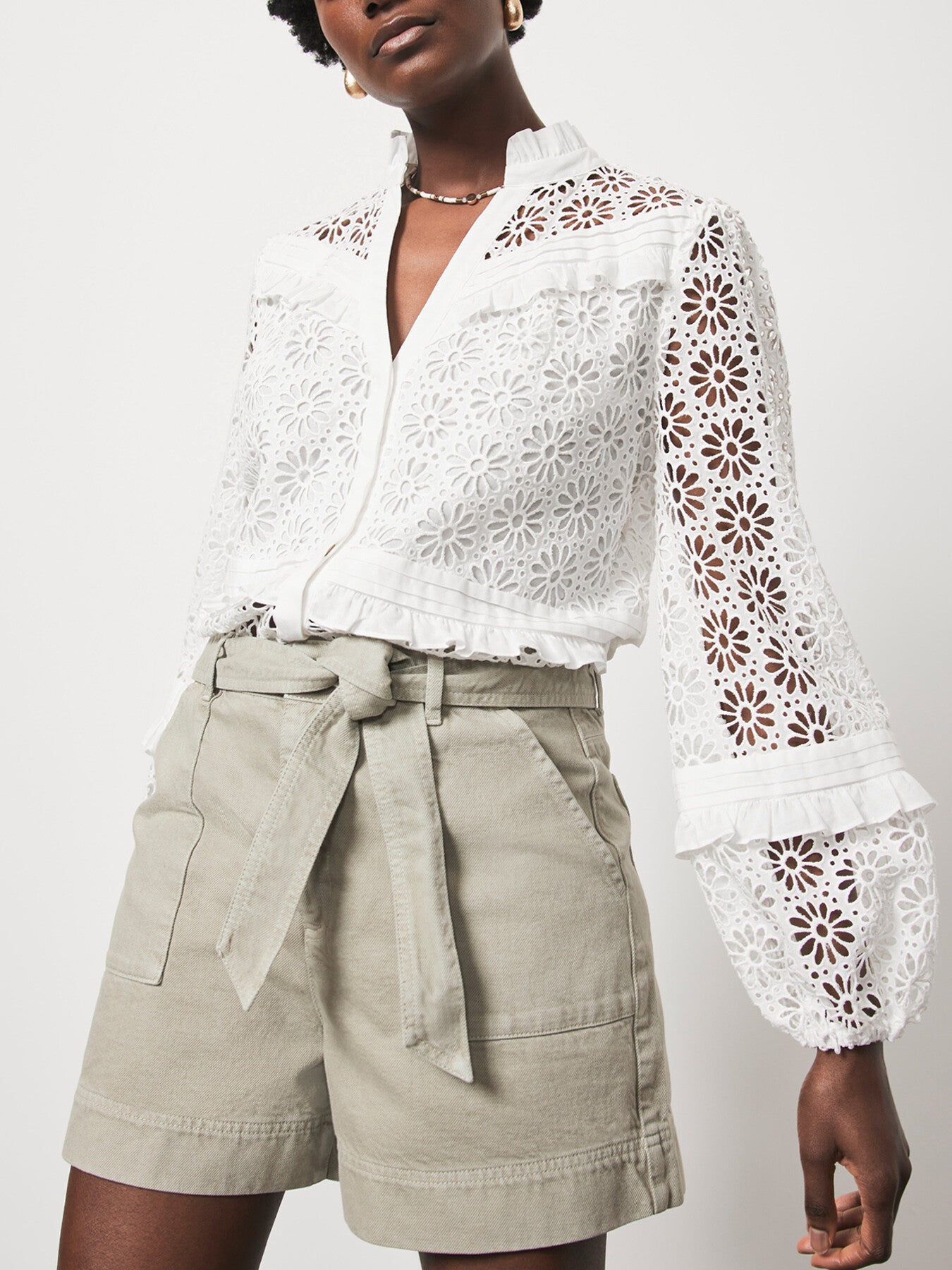 White Cotton Floral Blouse