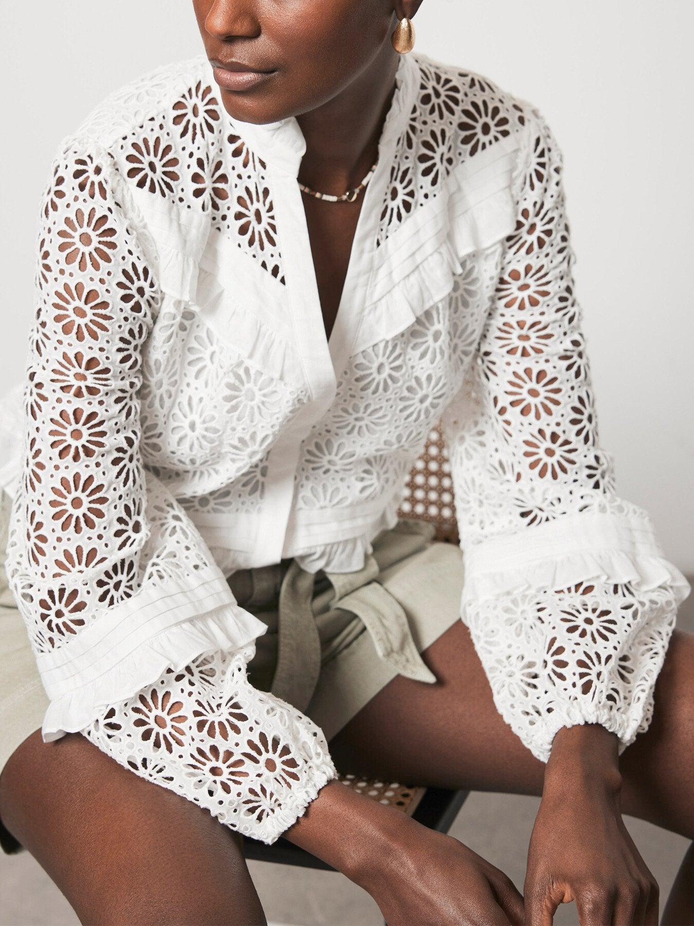 White Cotton Floral Blouse