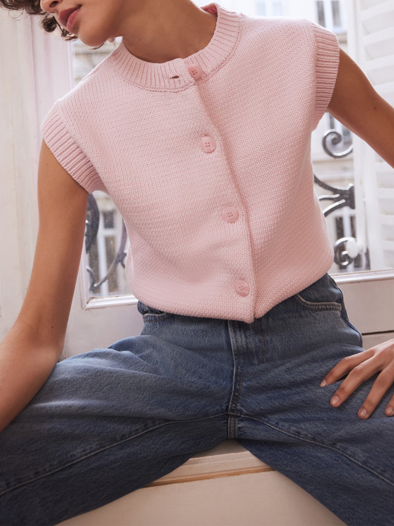 Cotton Blend Button Vest