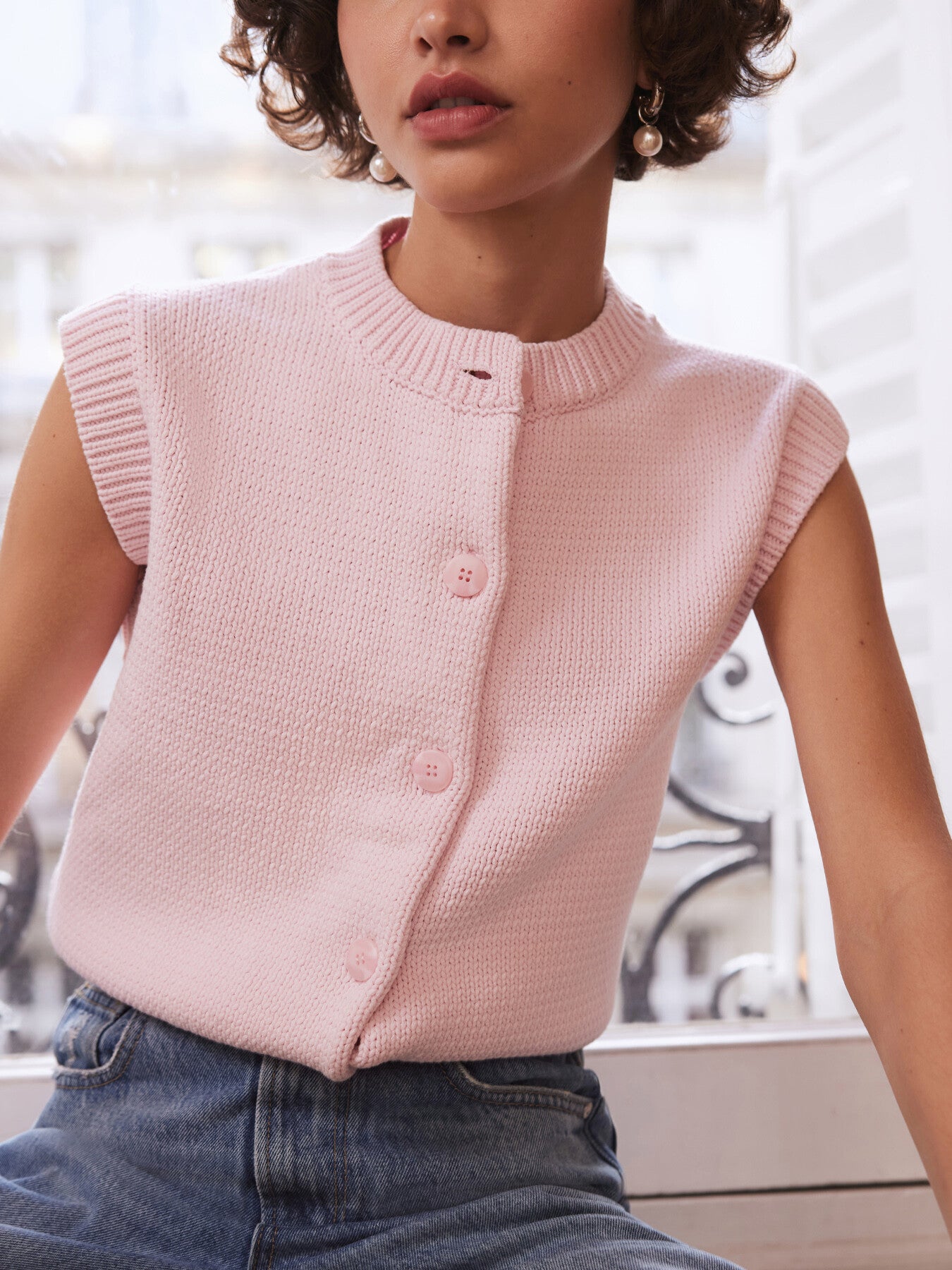 Cotton Blend Button Vest