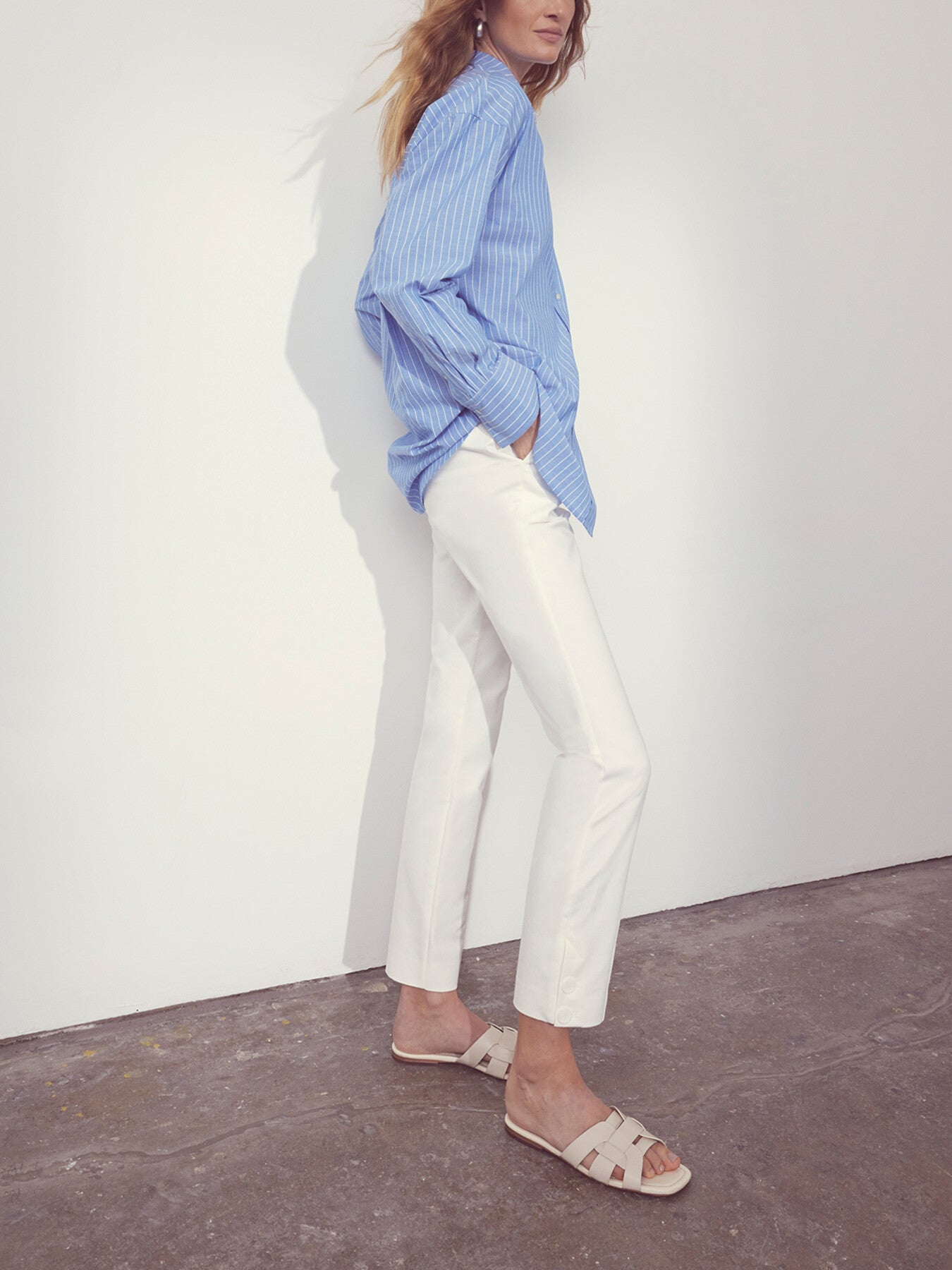 Cream Slim Capri Trousers