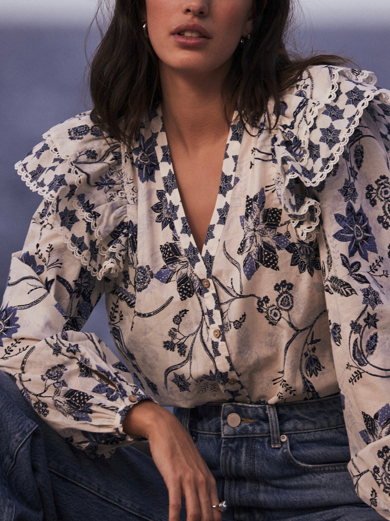 White Floral Cotton Blouse
