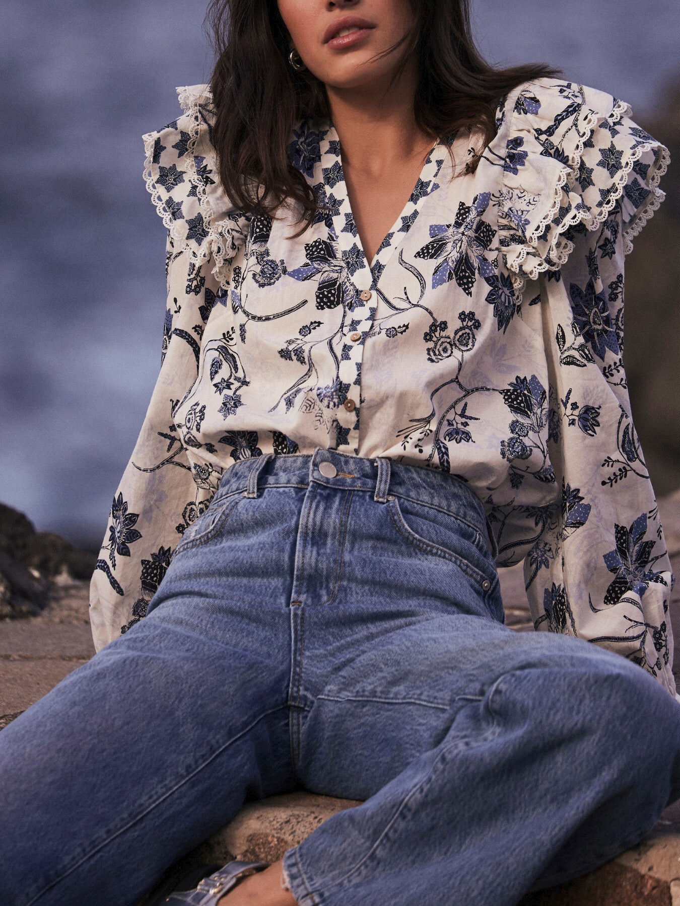 White Floral Cotton Blouse