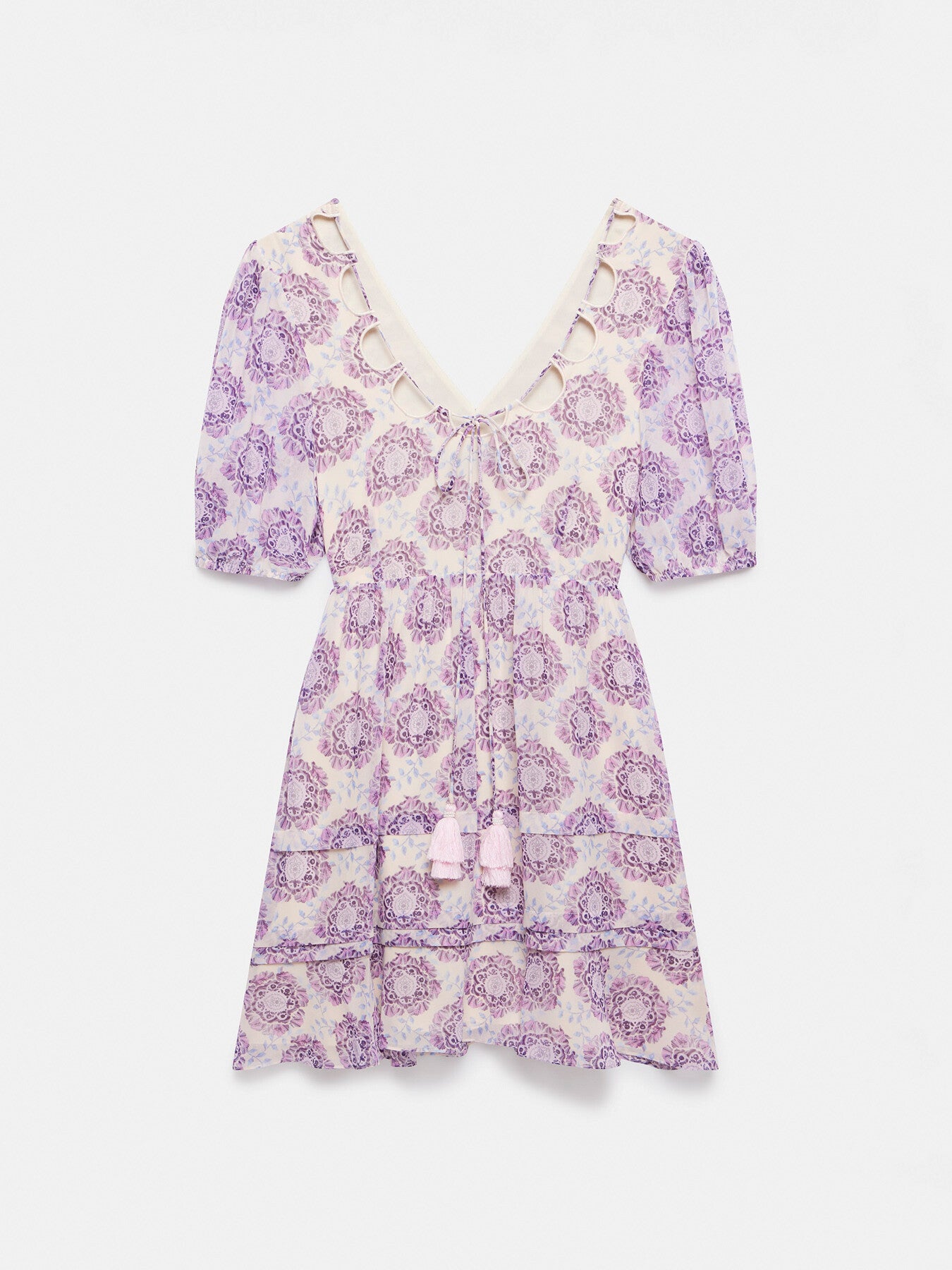 Lilac Floral Pleat Mini Dress