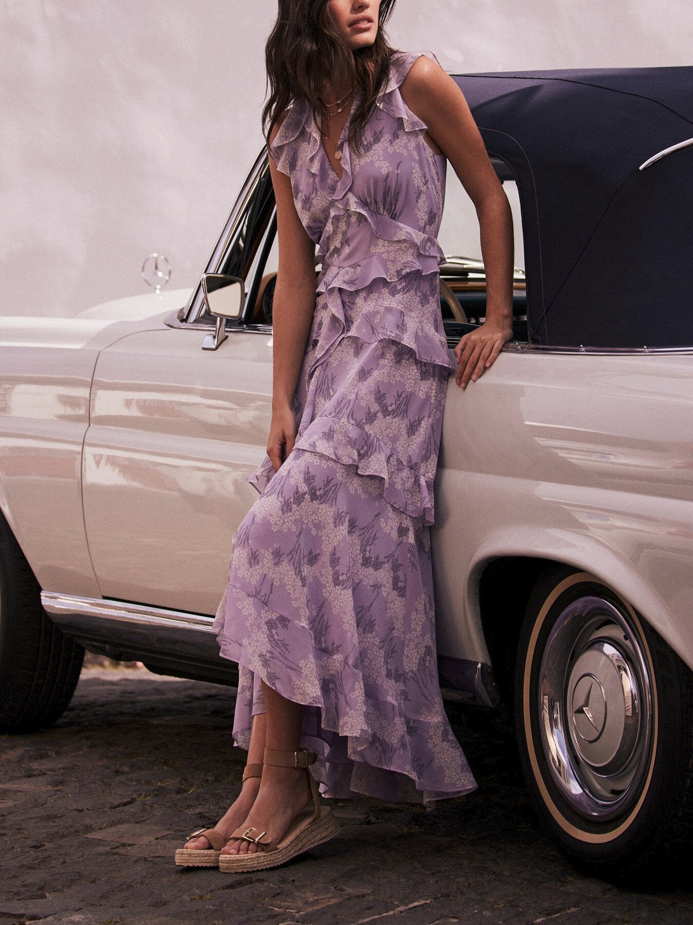 Lilac Floral Ruffle Maxi Dress