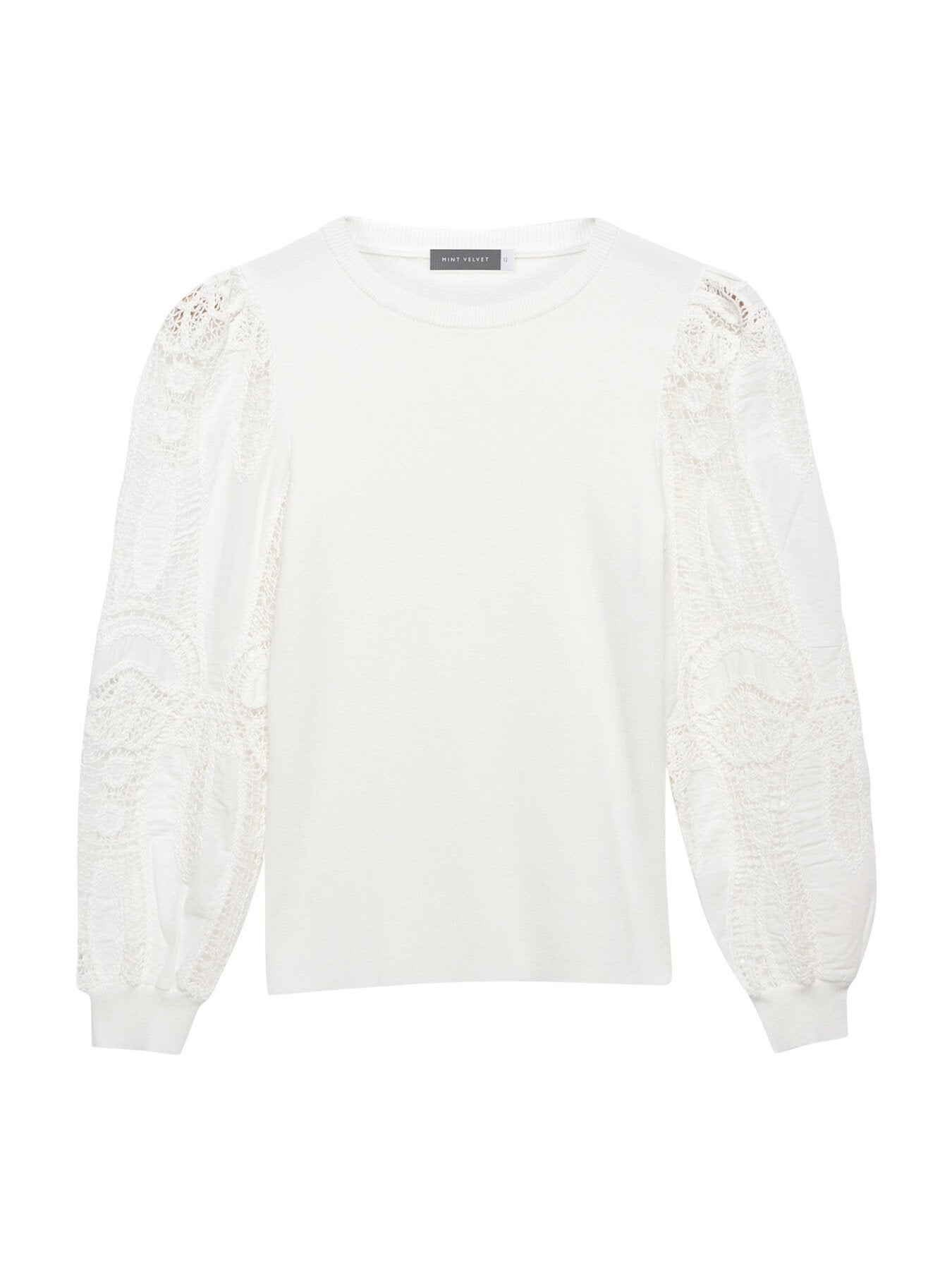 White Cotton Blend Lace Sleeve Jumper