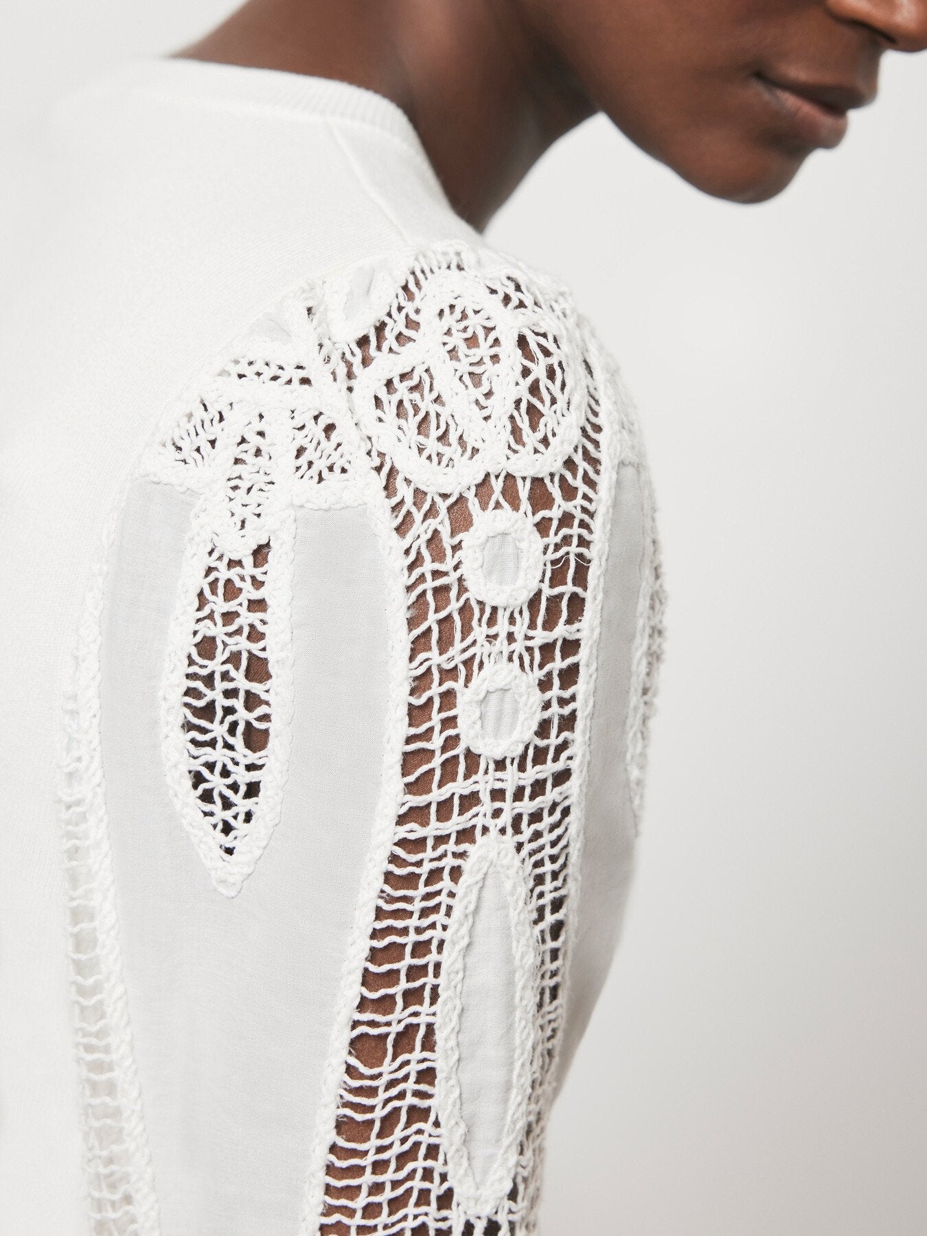 White Cotton Blend Lace Sleeve Jumper