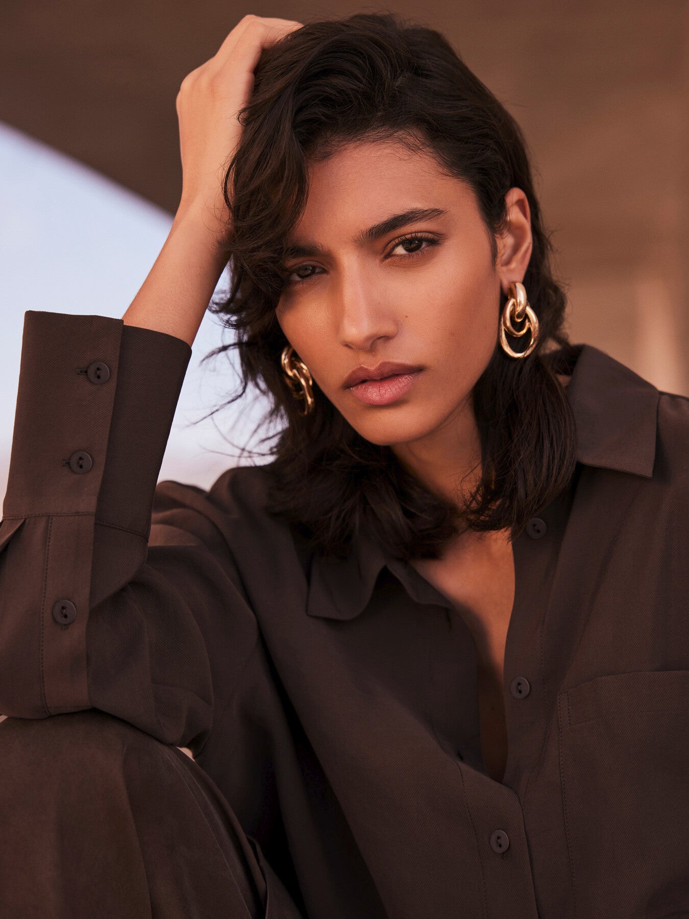 Brown Oversized Pocket Shirt