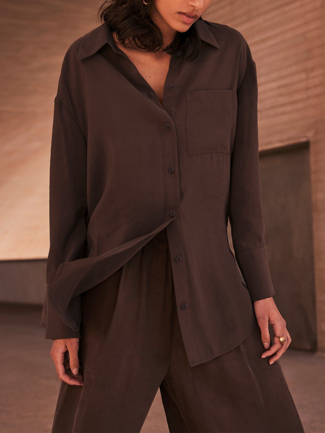 Brown Oversized Pocket Shirt