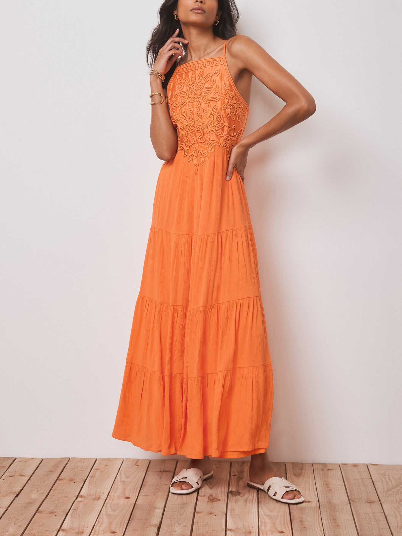 Embroidered Halter Maxi Dress