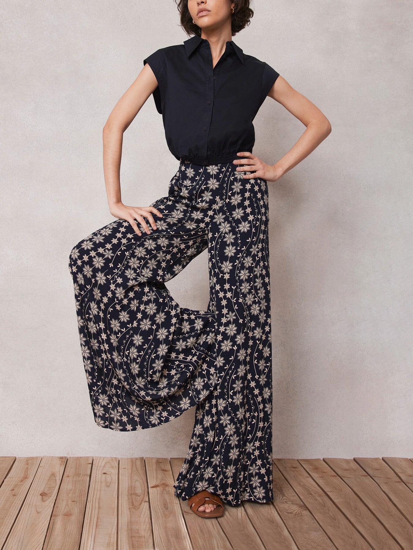 Floral Print Wide Trousers