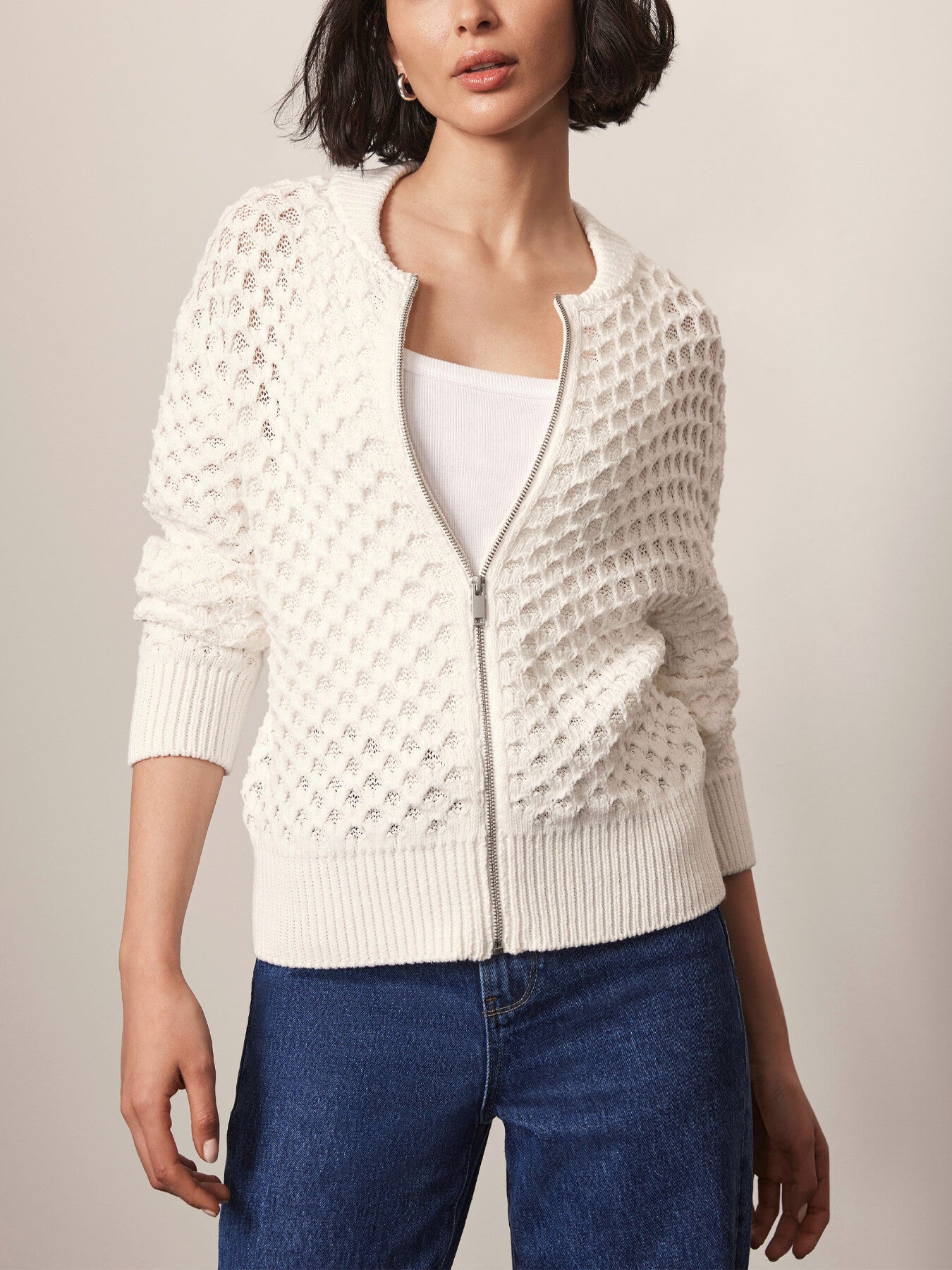 Cream Cotton Bomber Jacket