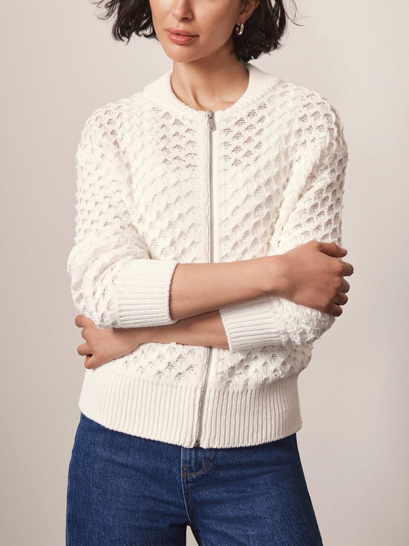 Cream Cotton Bomber Jacket