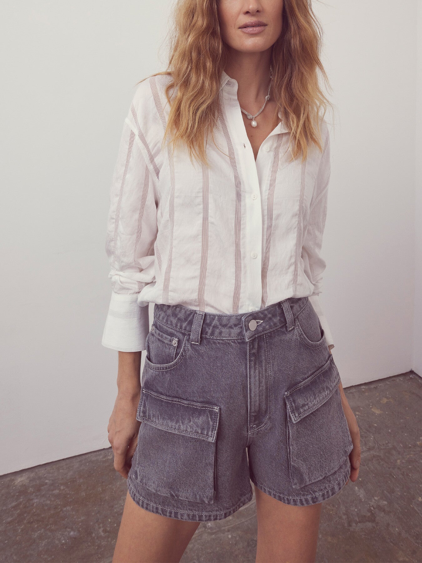 White Textured Oversized Shirt