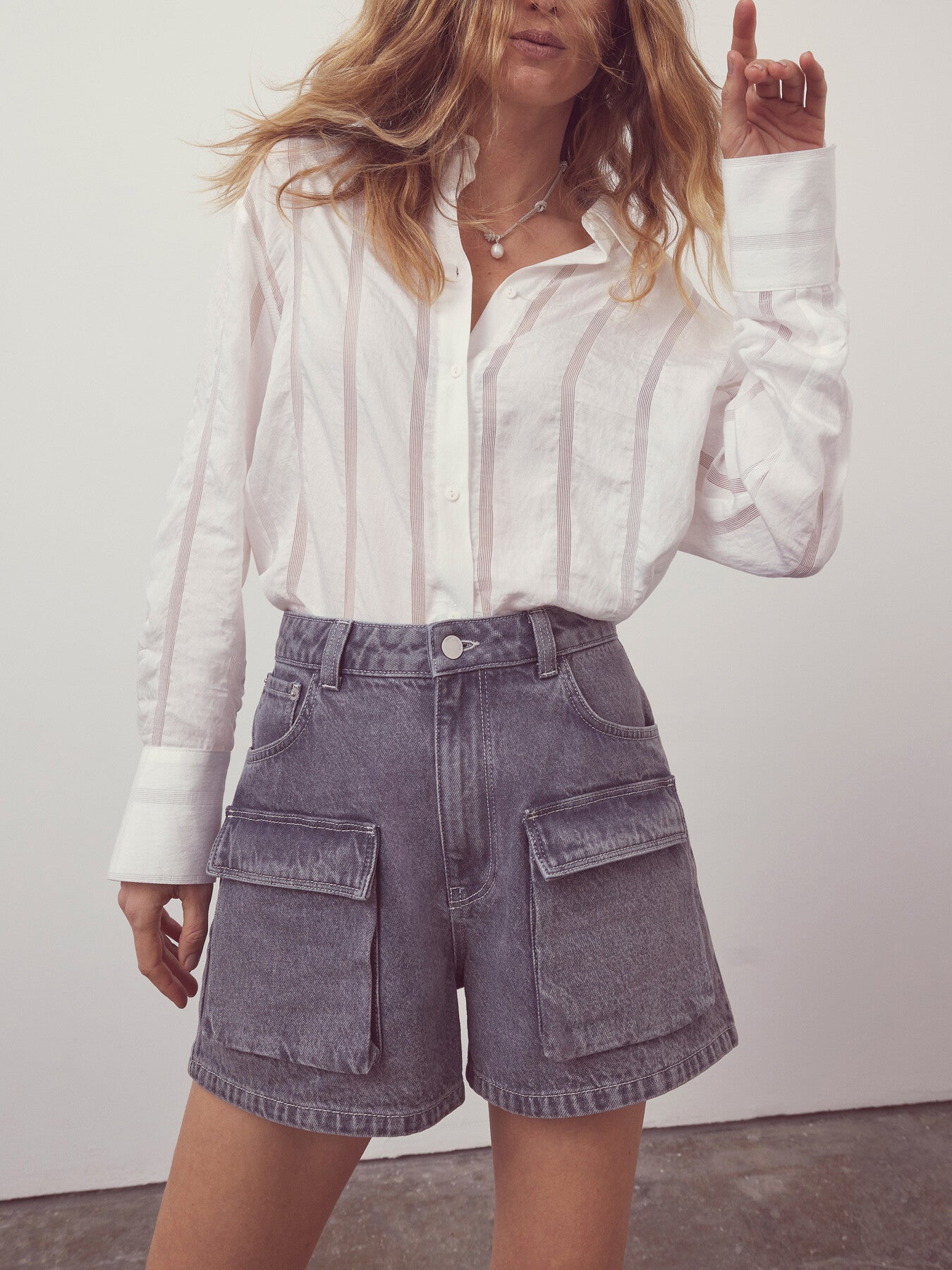 White Textured Oversized Shirt