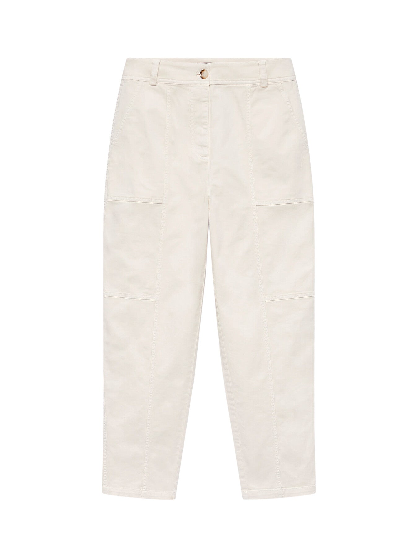 Beige Cotton Blend Tapered Chinos