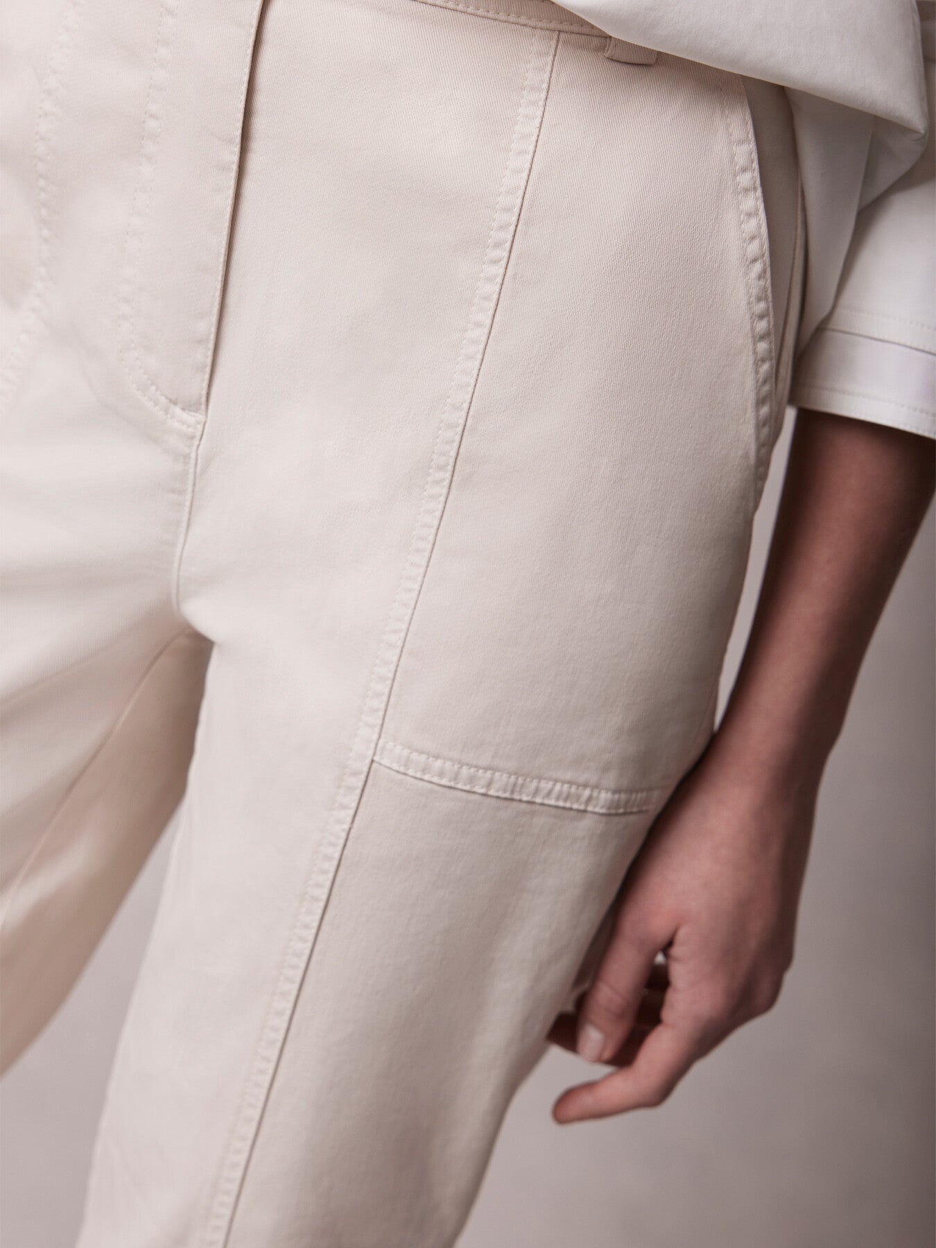 Beige Cotton Blend Tapered Chinos