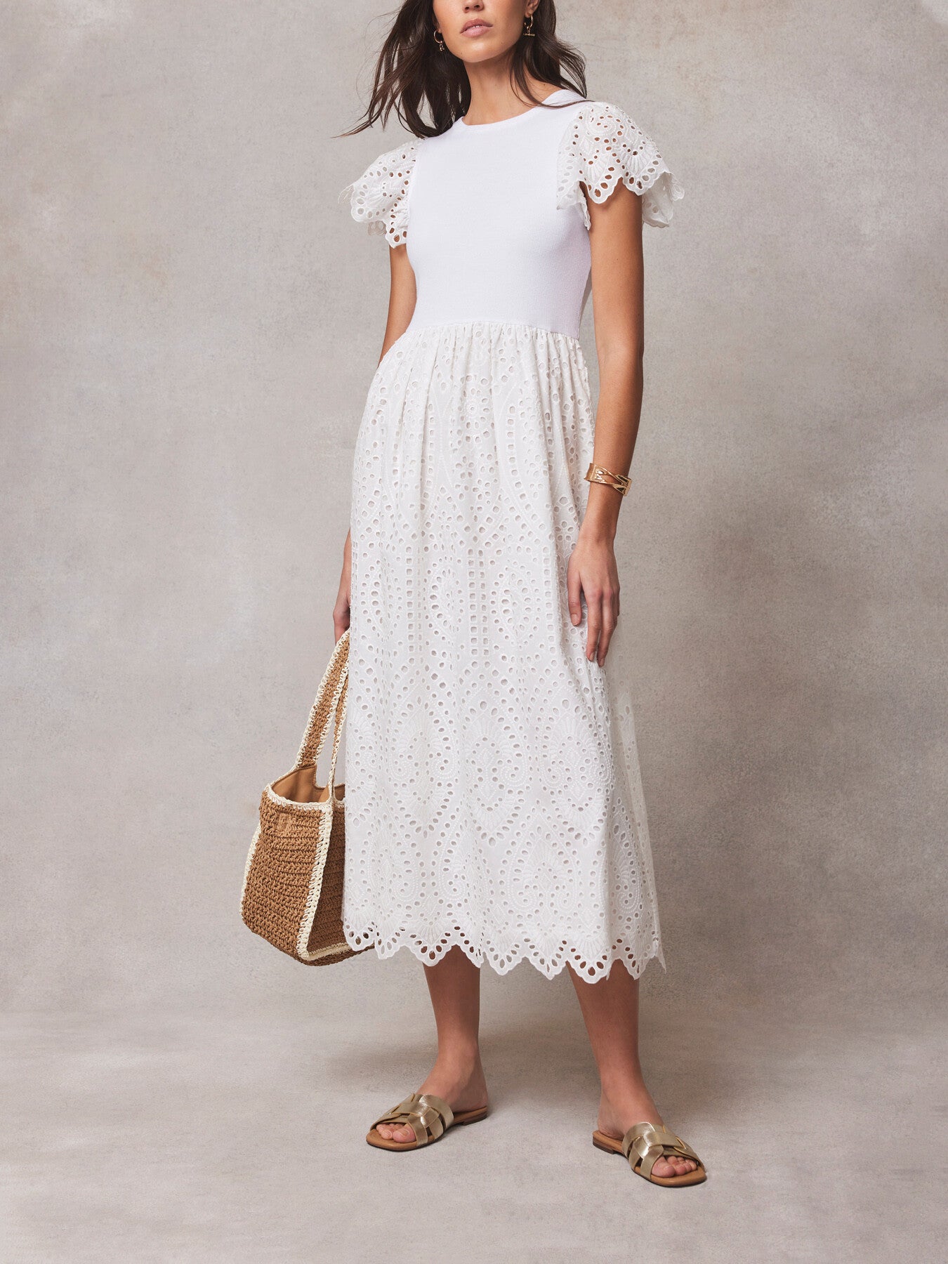 Jersey Broderie Midi Dress