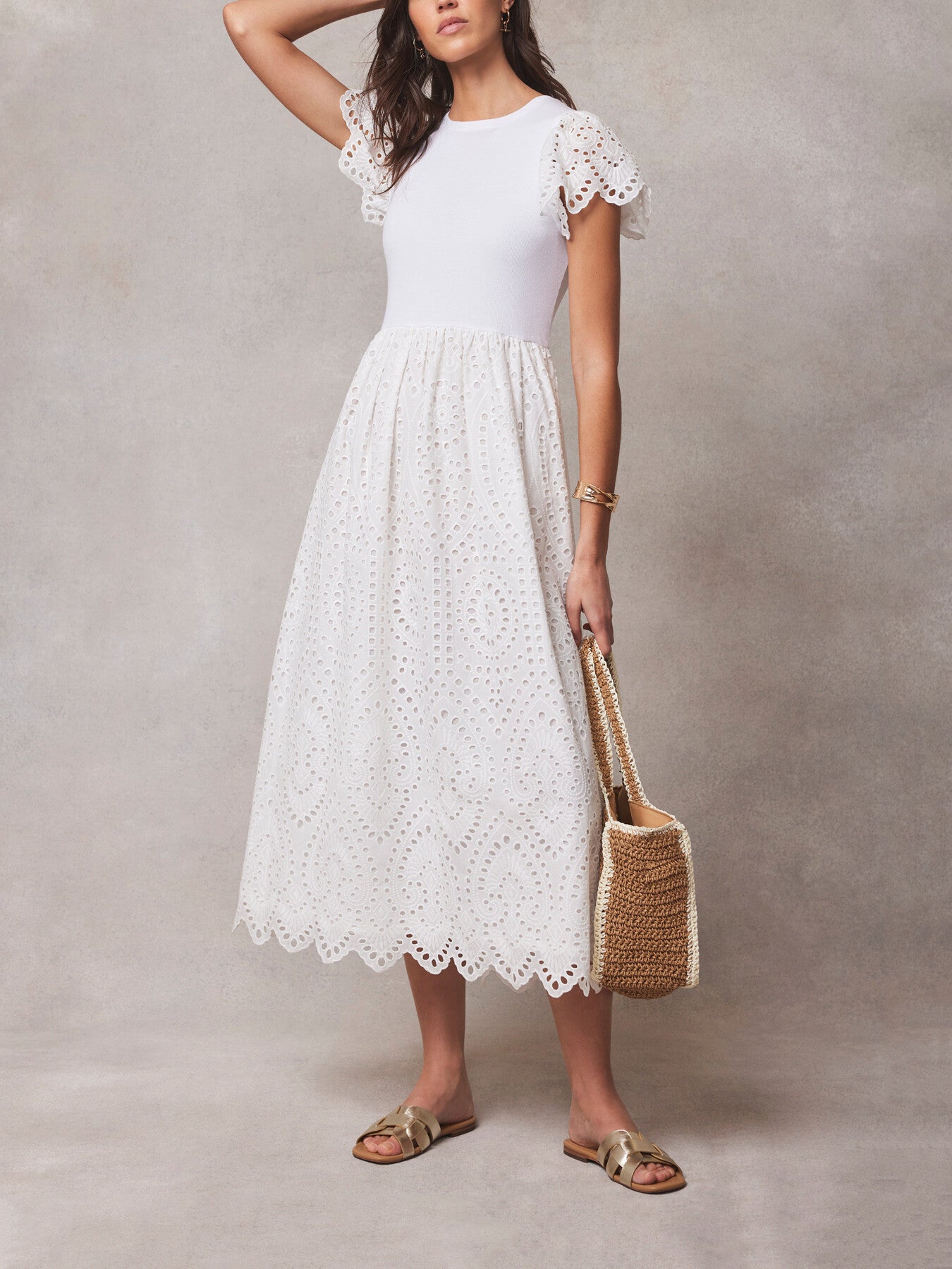 Jersey Broderie Midi Dress