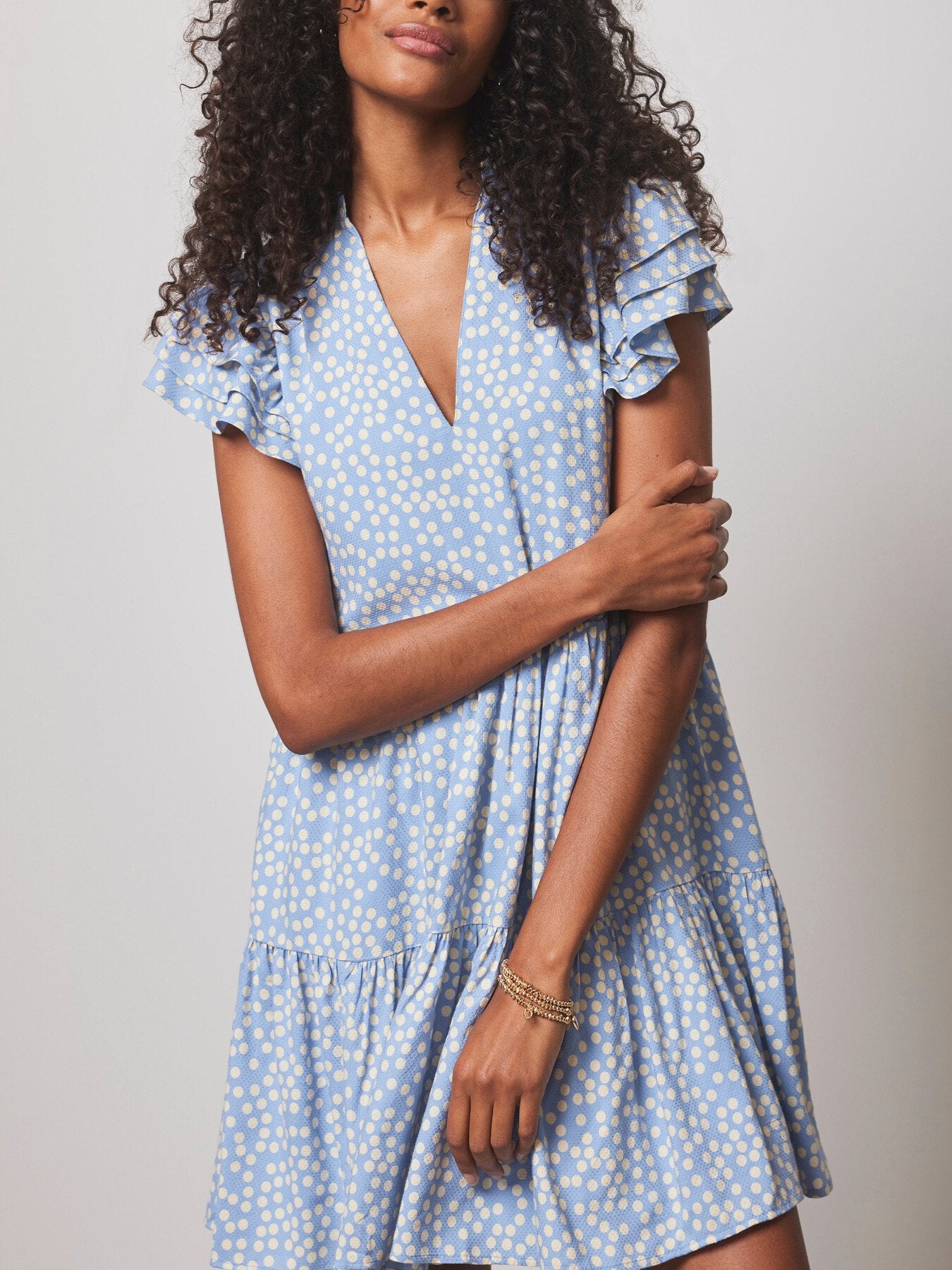 Spot Print Tiered Mini Dress